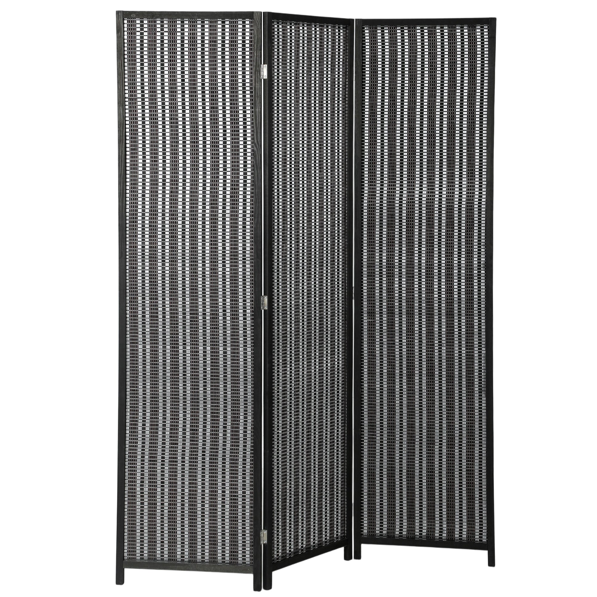 Aosom 3-Panel Folding Room Divider - Bamboo and Pine Wood Black-Home Furnishings > Living Room Furniture > Room Dividers-DECOROLALA
