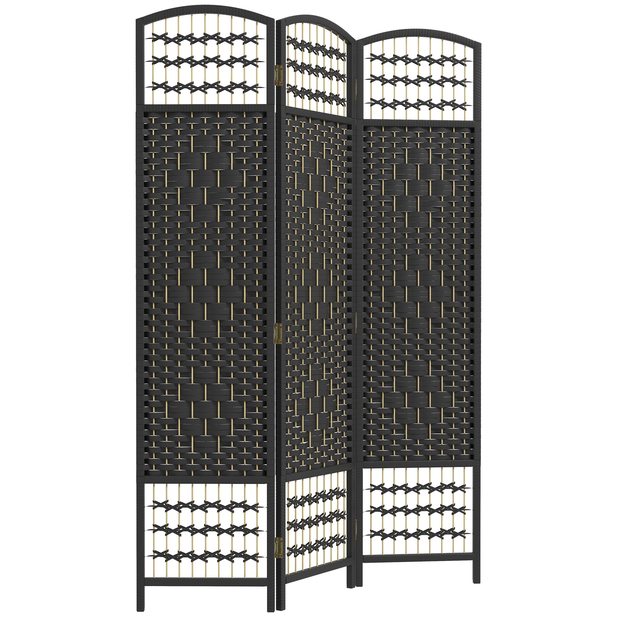 Aosom 3-Panel Folding Room Divider - Black Wave Fiber Screen-Home Furnishings > Living Room Furniture > Room Dividers-DECOROLALA