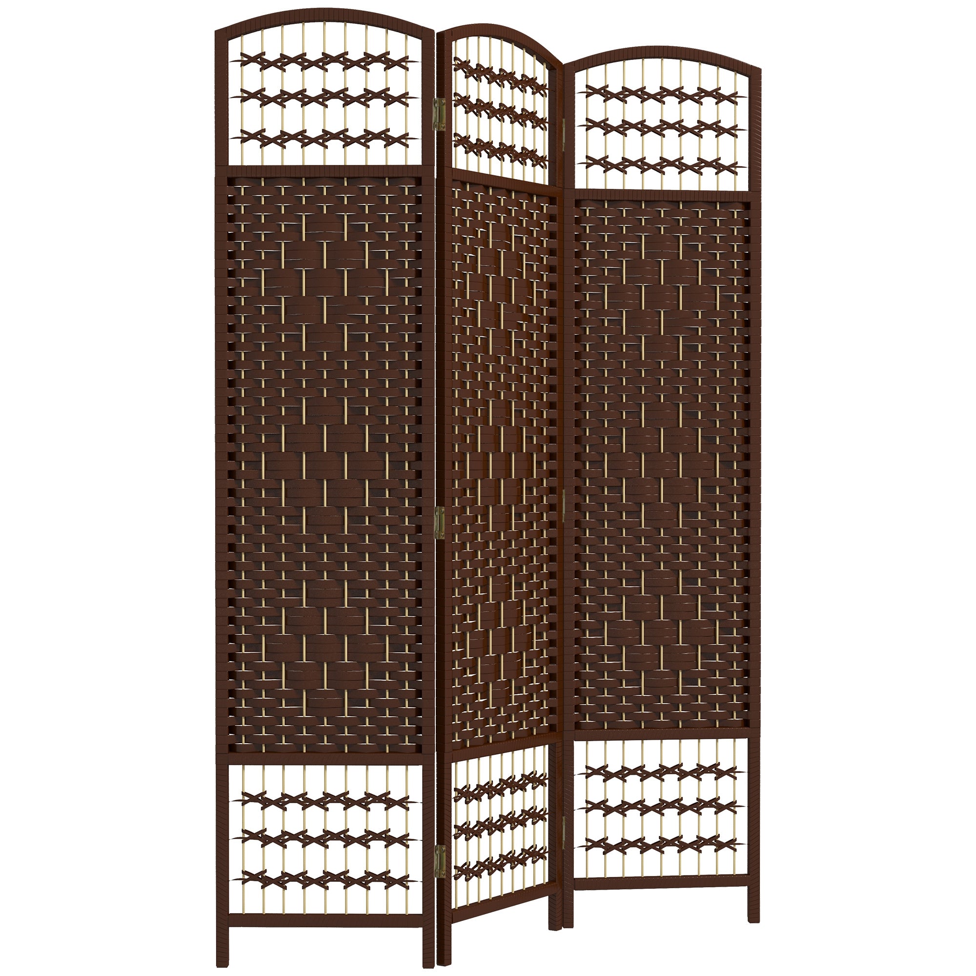 Aosom 3-Panel Folding Room Divider - Brown Wave Fiber Screen-Home Furnishings > Living Room Furniture > Room Dividers-DECOROLALA