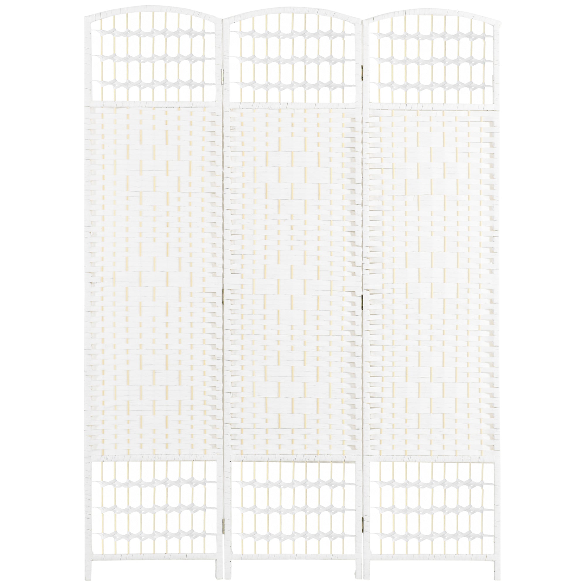 Aosom 3 Panel Folding Room Divider - White Wave Fiber Privacy Screen-Home Furnishings > Living Room Furniture > Room Dividers-DECOROLALA