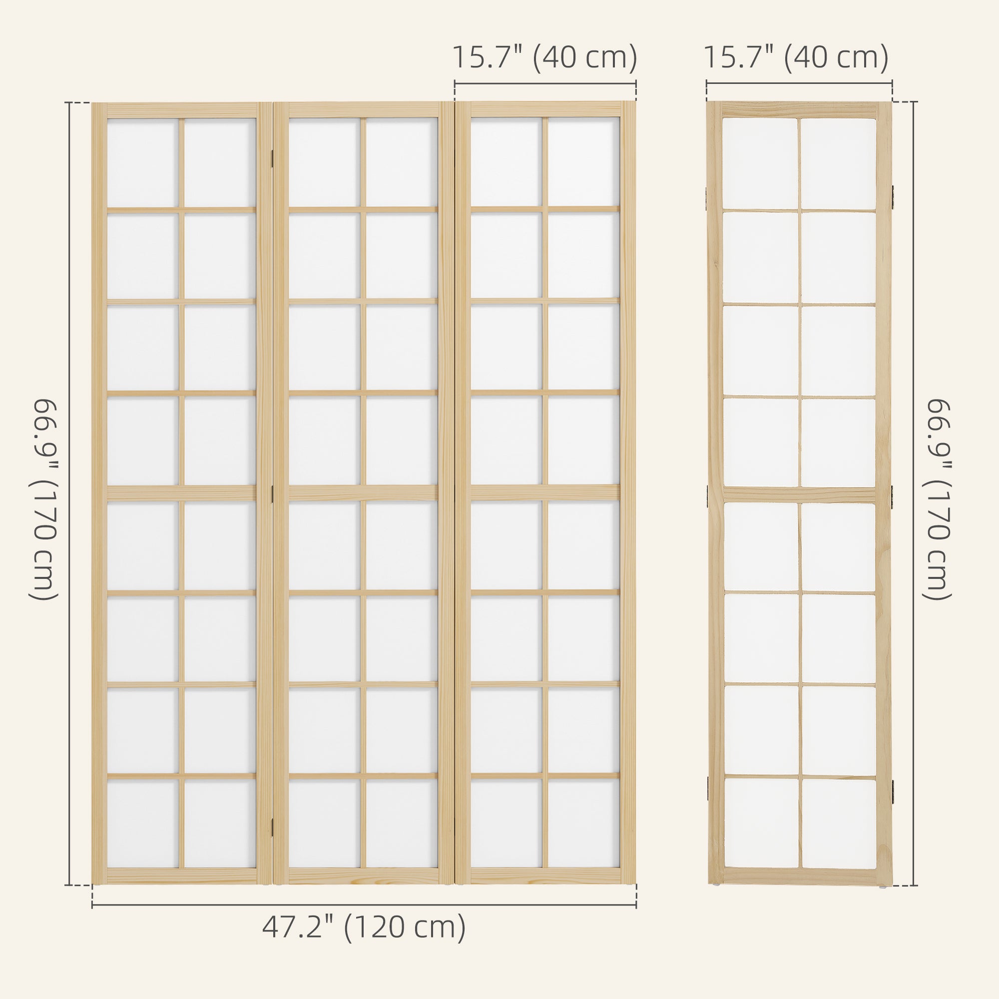 Aosom 3-Panel Room Divider - 5.6 ft Pine Wood Folding Screen-Home Furnishings > Living Room Furniture > Room Dividers-DECOROLALA