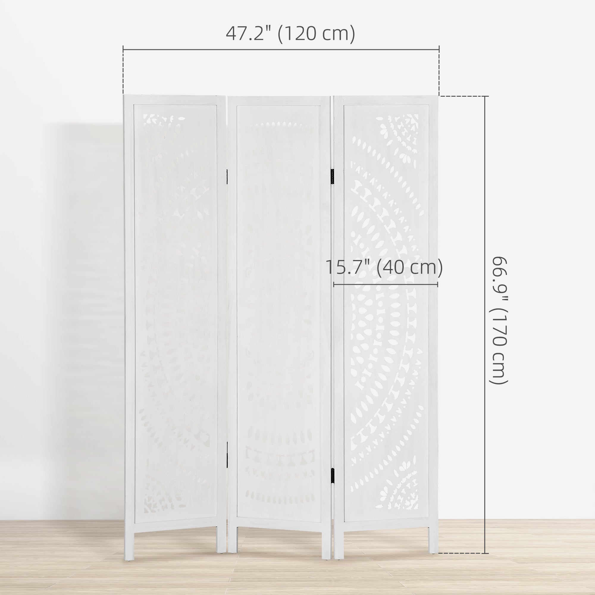 Aosom 3 Panel Wood Room Divider - 5.6' Tall Folding Screen White-Home Furnishings > Living Room Furniture > Room Dividers-DECOROLALA