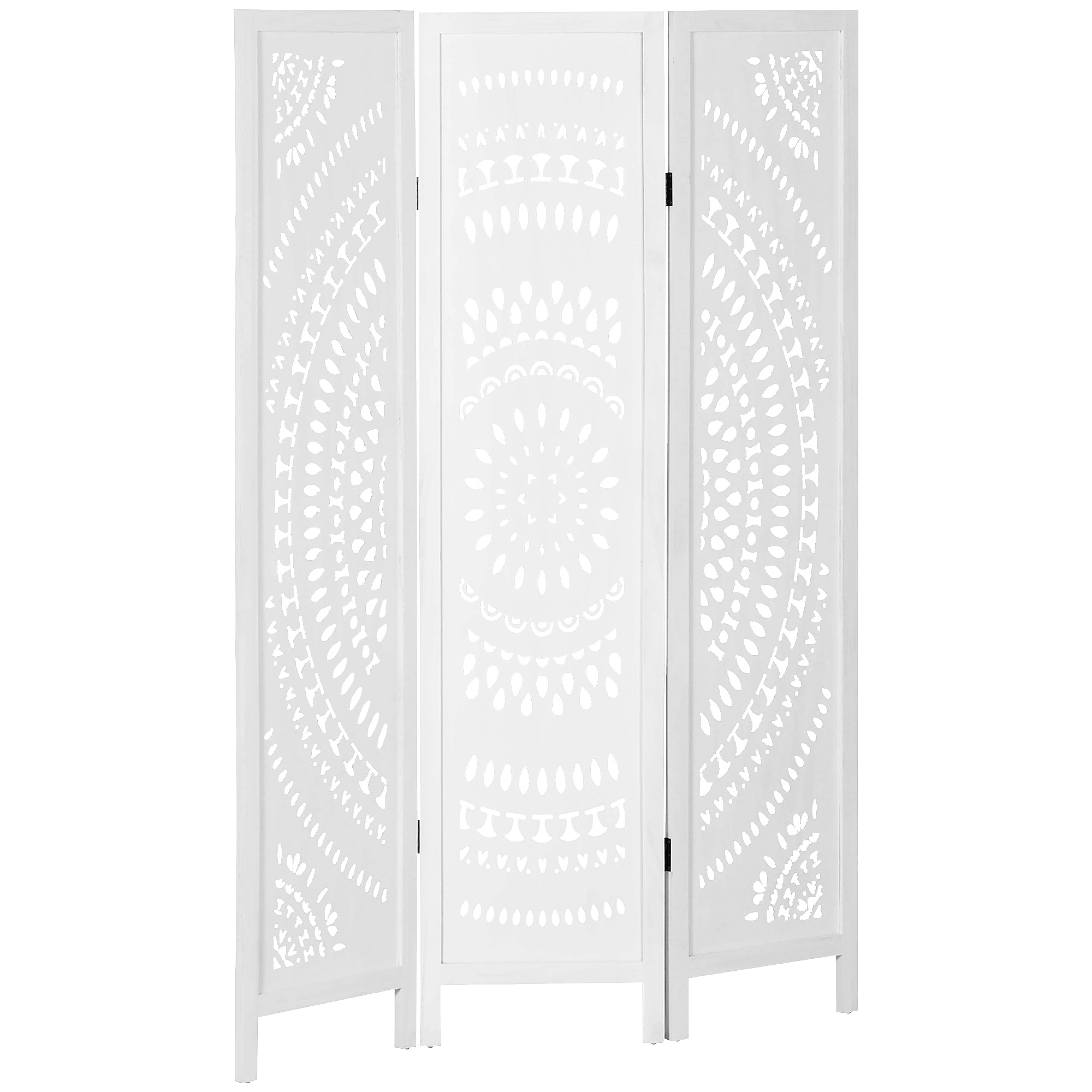 Aosom 3 Panel Wood Room Divider - 5.6' Tall Folding Screen White-Home Furnishings > Living Room Furniture > Room Dividers-DECOROLALA