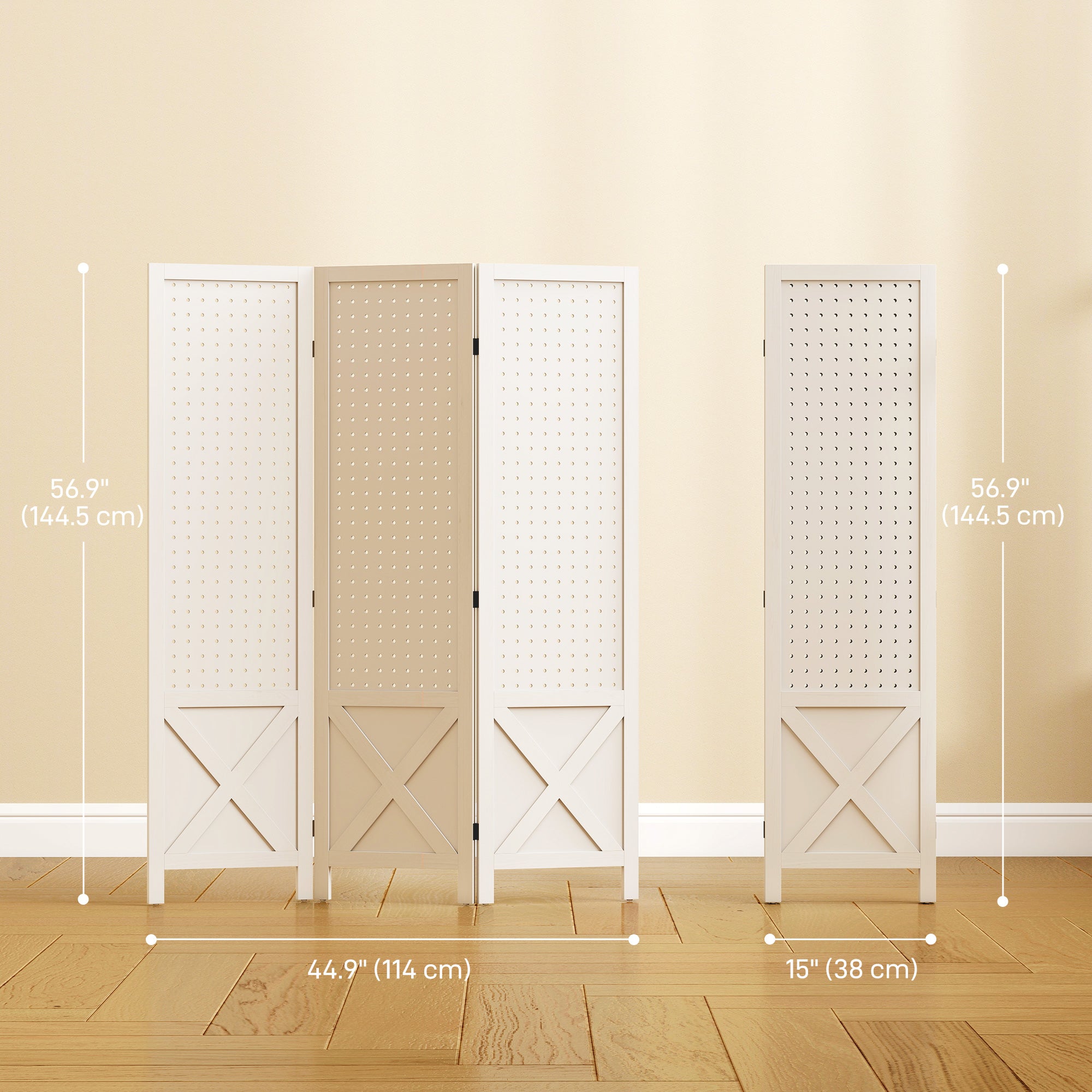 Aosom 3 Panel Wooden Room Divider with Pegboard - 57" White-Home Furnishings > Living Room Furniture > Room Dividers-DECOROLALA