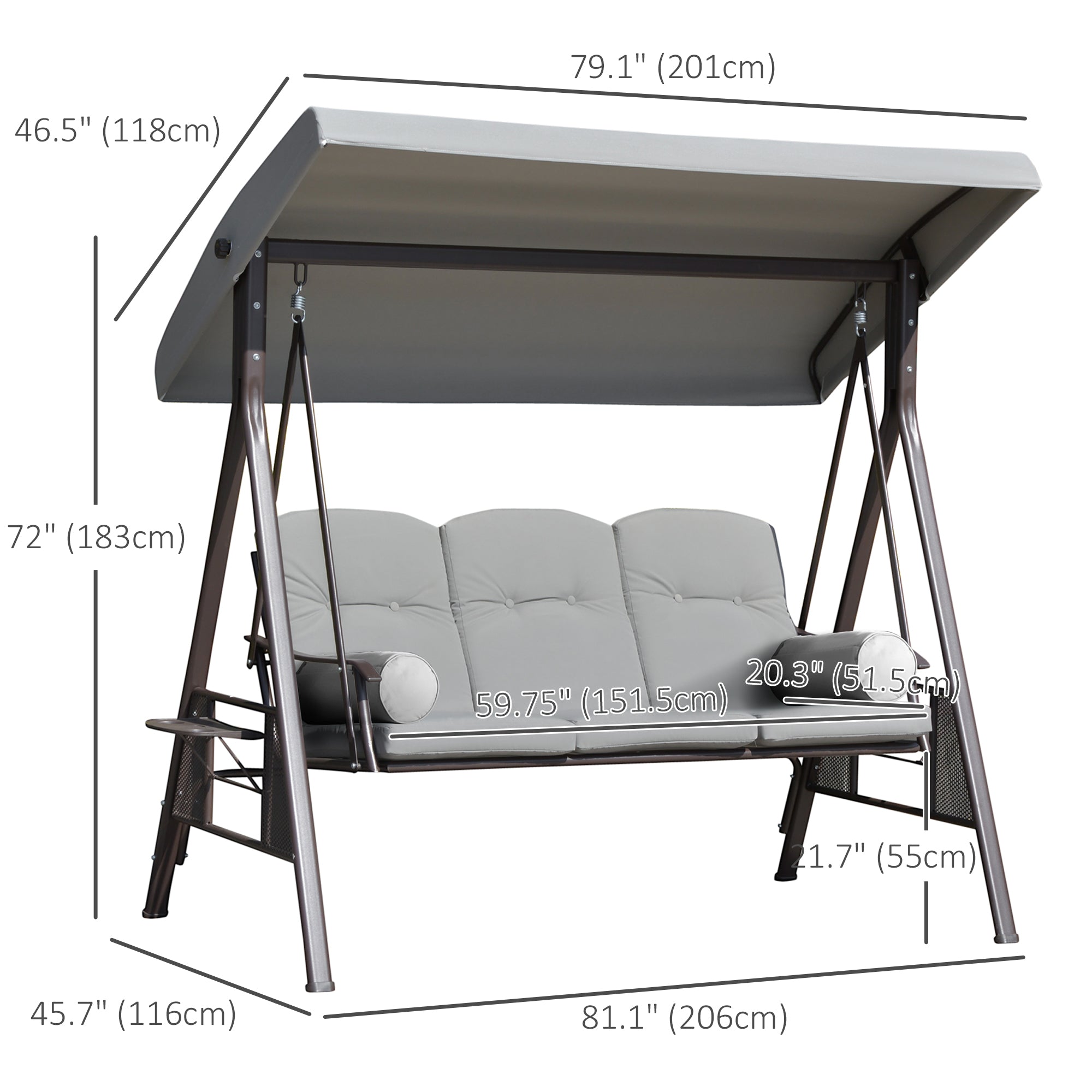 Aosom 3-Person Outdoor Swing Bench - Light Grey-DECOROLALA