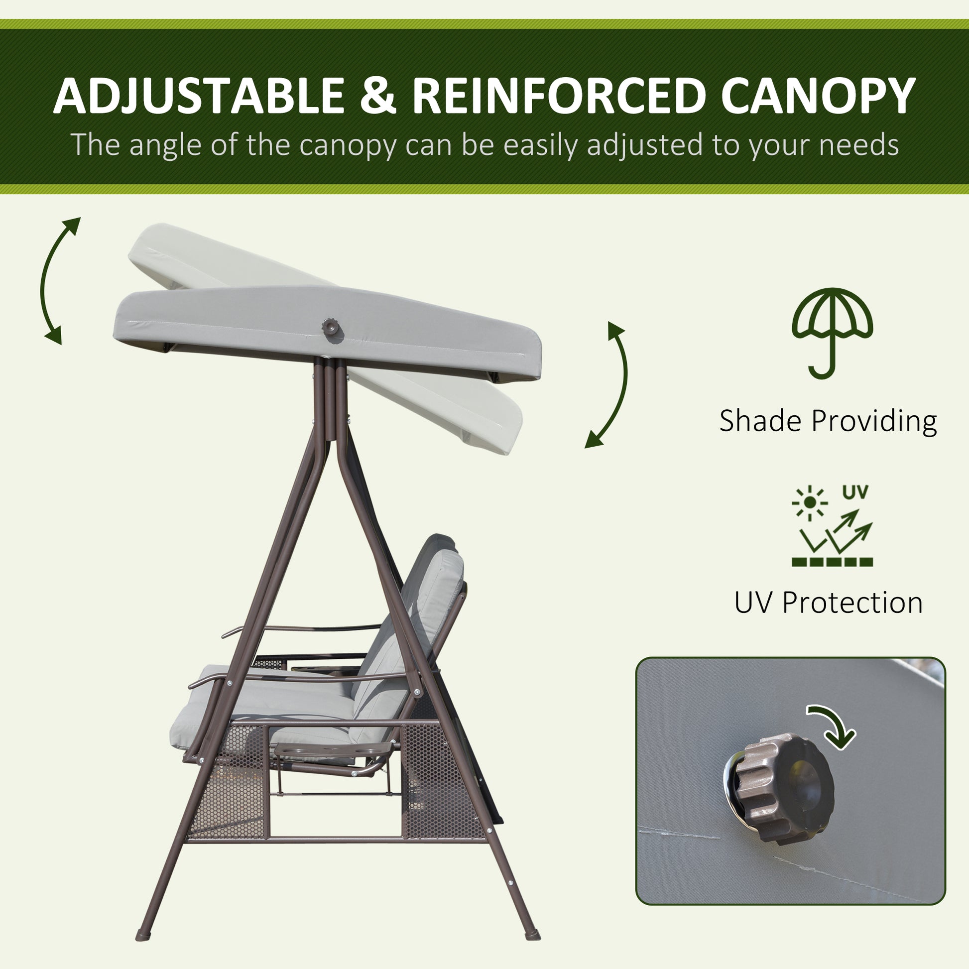 Aosom 3-Person Outdoor Swing Bench - Light Grey-DECOROLALA