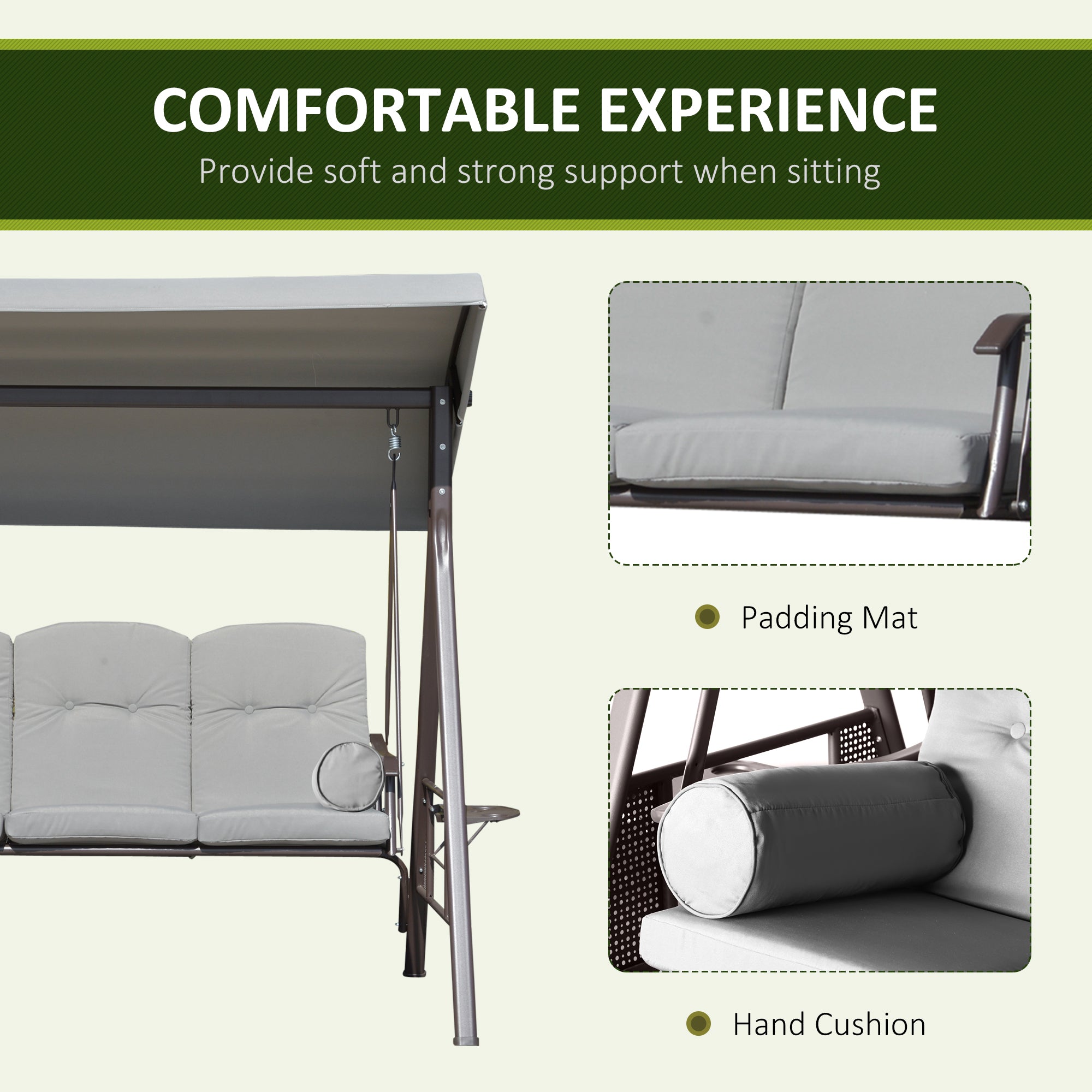 Aosom 3-Person Outdoor Swing Bench - Light Grey-DECOROLALA