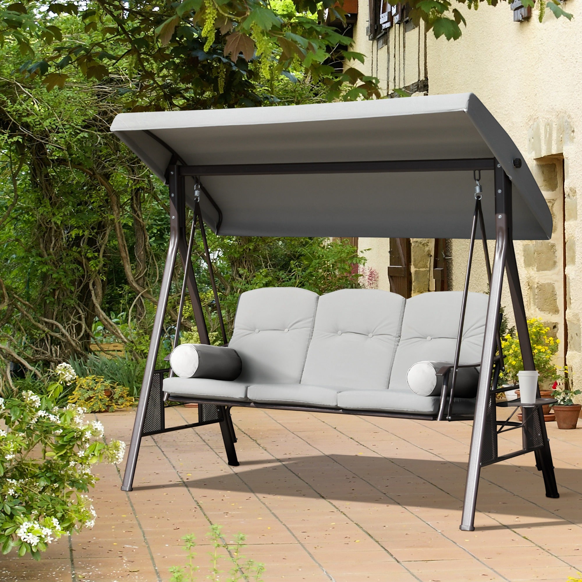 Aosom 3-Person Outdoor Swing Bench - Light Grey-DECOROLALA
