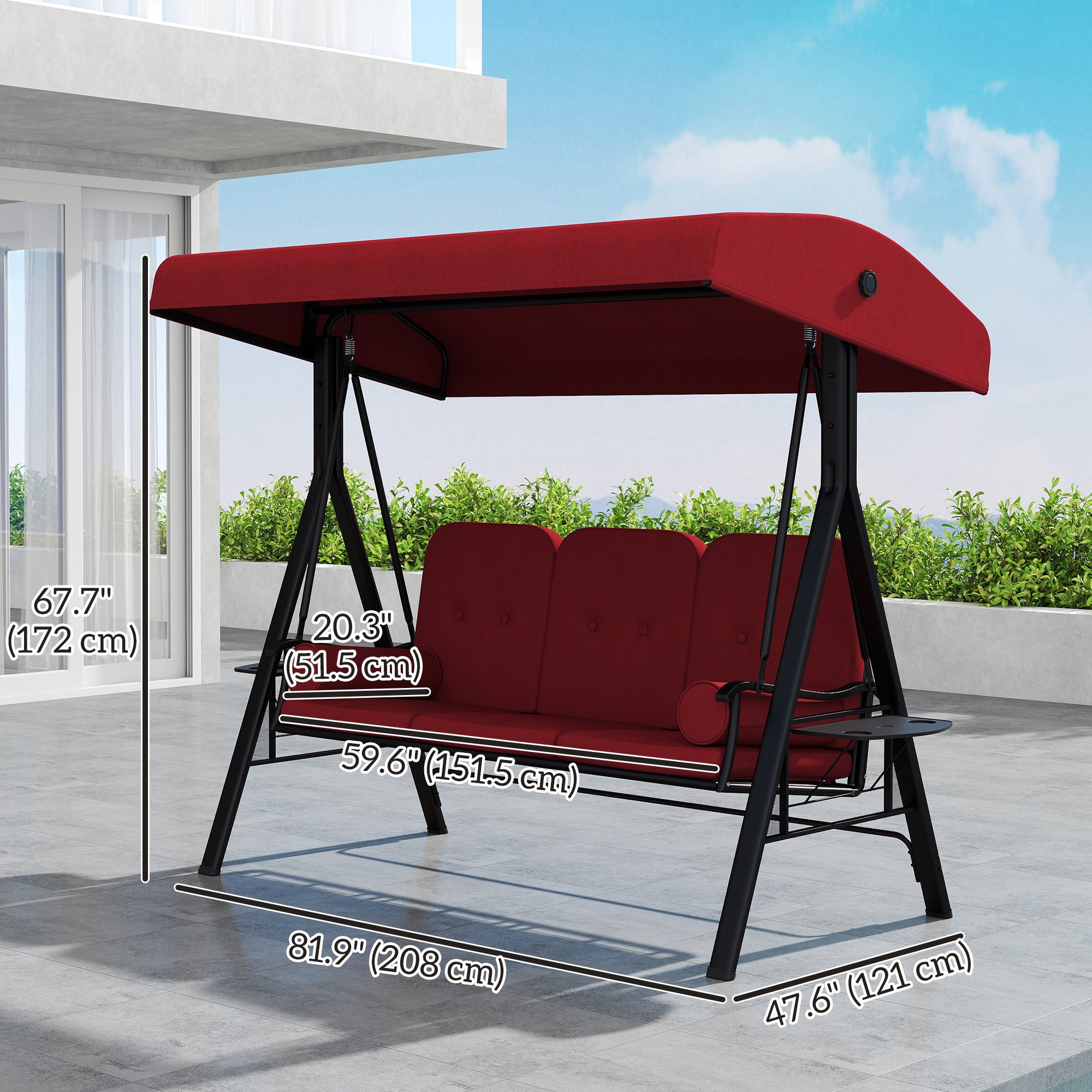 Aosom 3-Person Outdoor Swing - Wine Red Canopy Bench-DECOROLALA