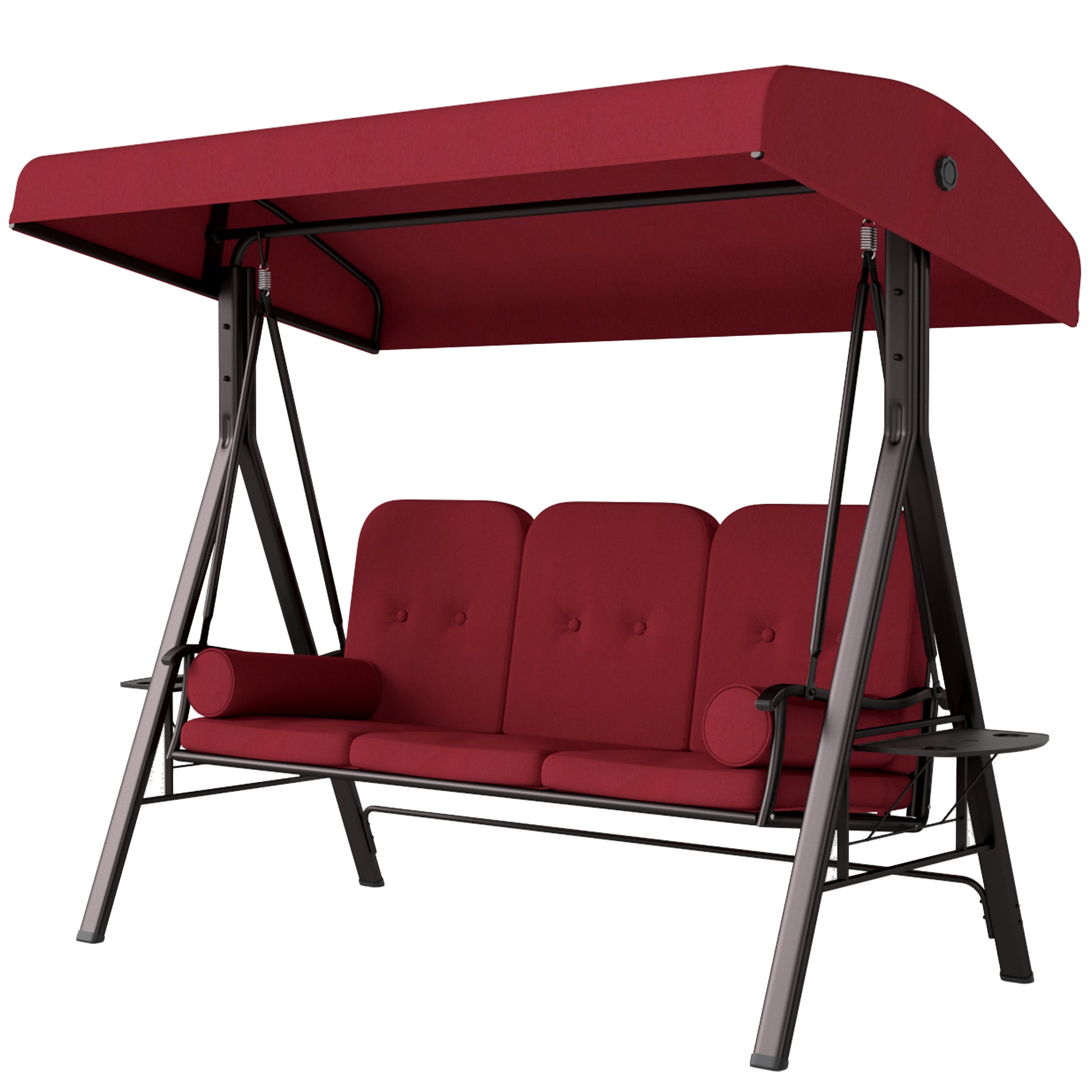 Aosom 3-Person Outdoor Swing - Wine Red Canopy Bench-DECOROLALA