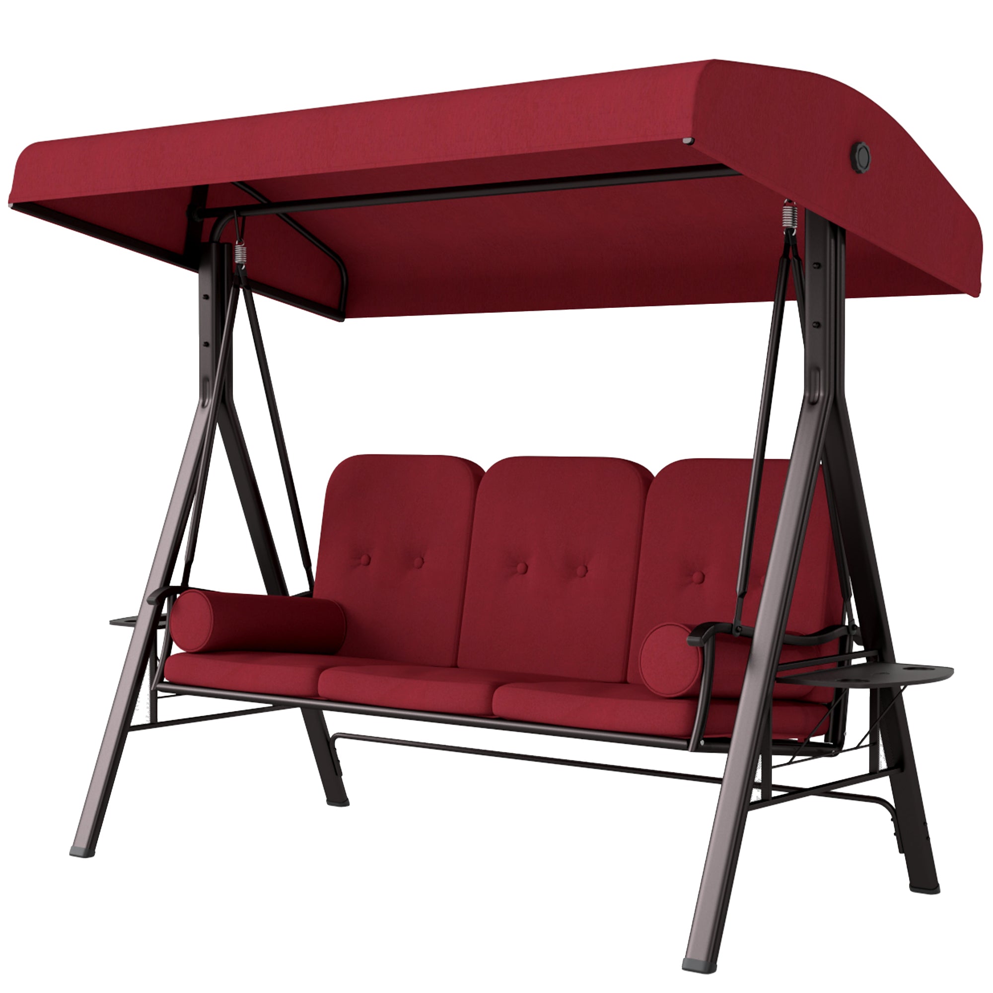 Aosom 3-Person Outdoor Swing - Wine Red Canopy Bench-DECOROLALA