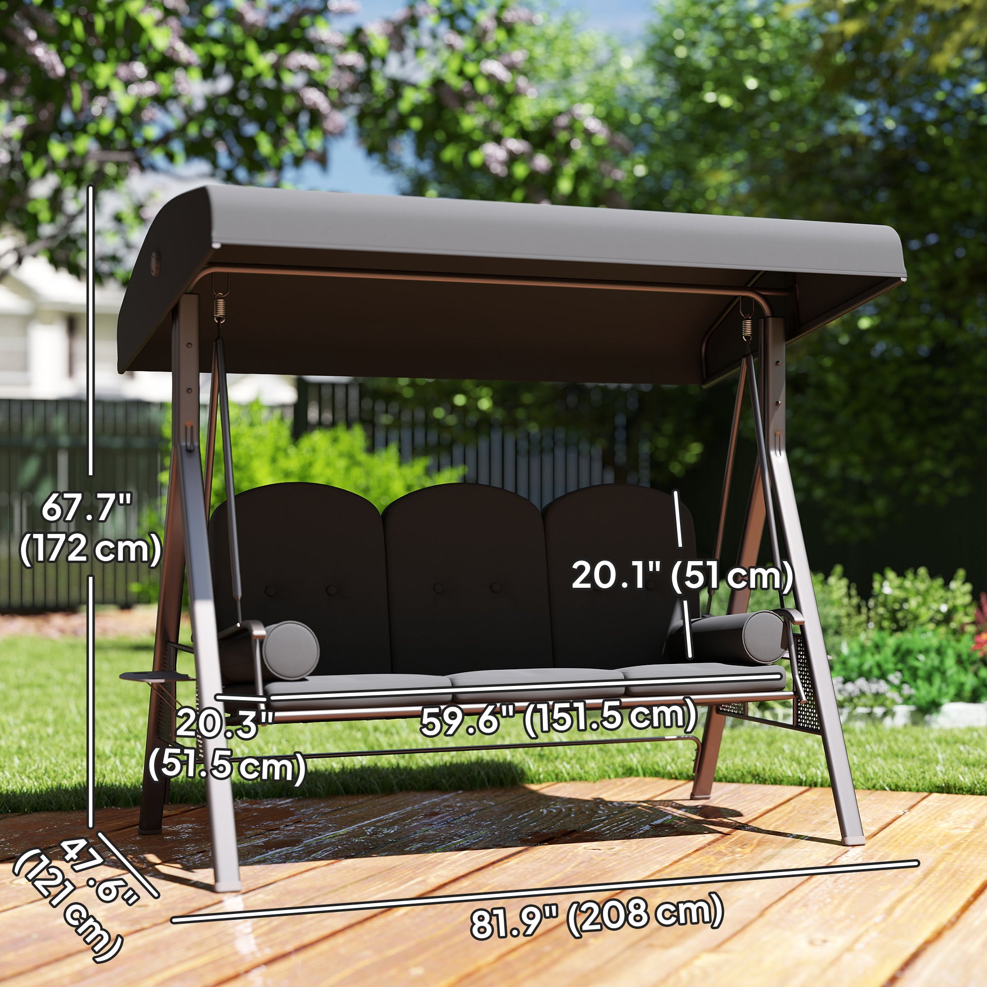 Aosom 3-Person Patio Swing Bench - Dark Grey Canopy-DECOROLALA