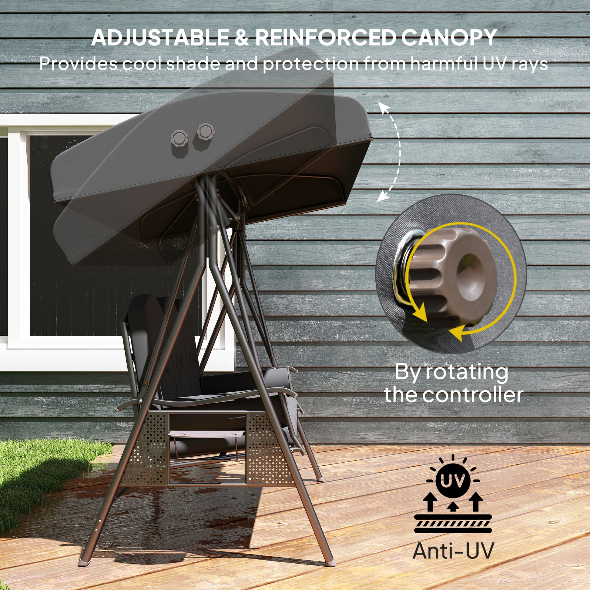 Aosom 3-Person Patio Swing Bench - Dark Grey Canopy-DECOROLALA
