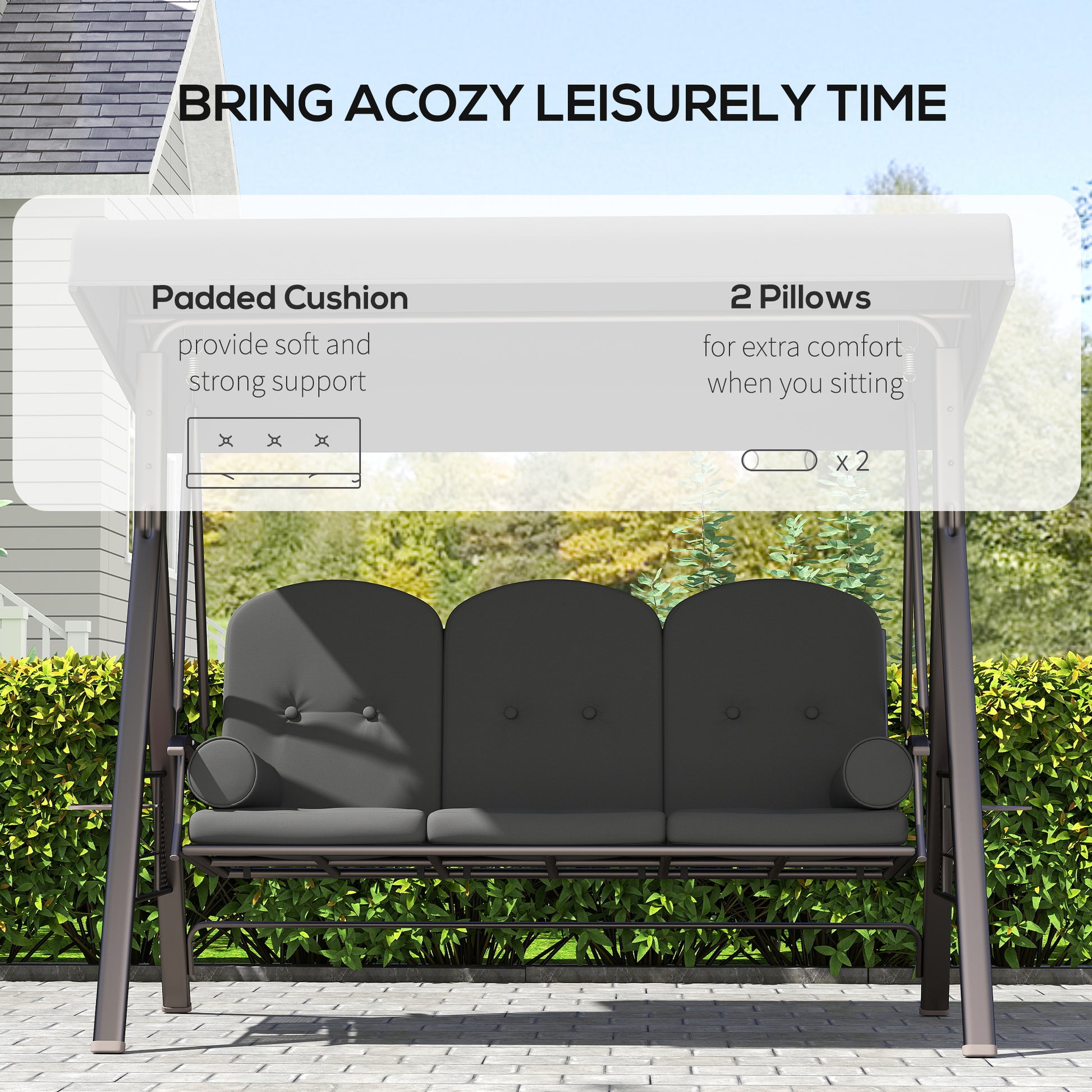 Aosom 3-Person Patio Swing Bench - Dark Grey Canopy-DECOROLALA