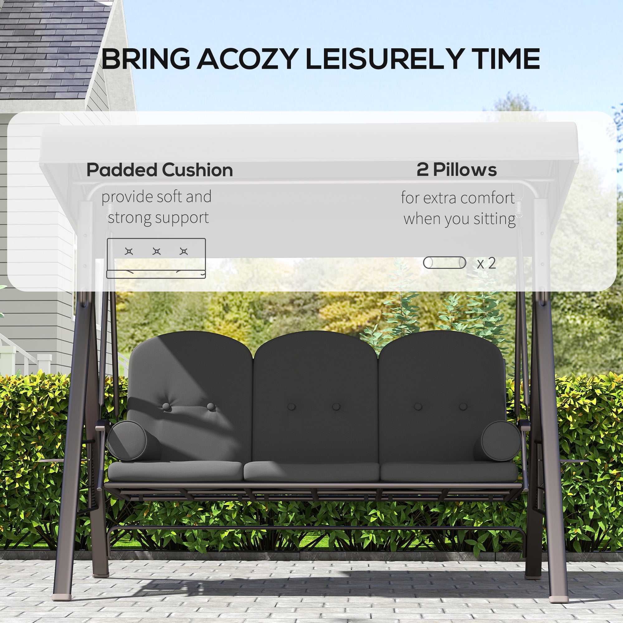 Aosom 3-Person Patio Swing Bench - Dark Grey Canopy-DECOROLALA