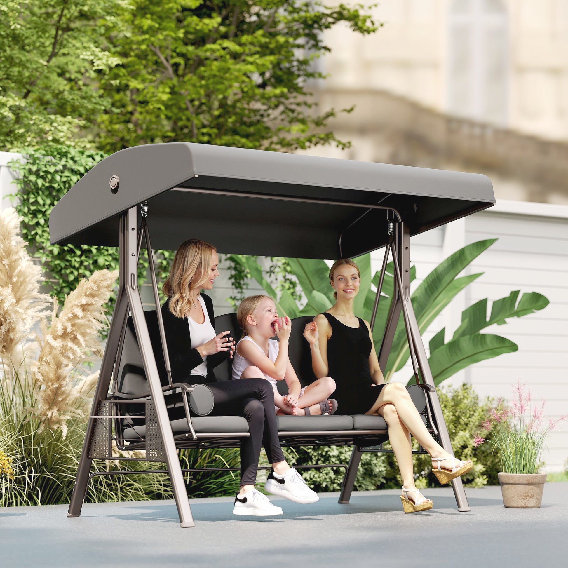 Aosom 3-Person Patio Swing Bench - Dark Grey Canopy-DECOROLALA