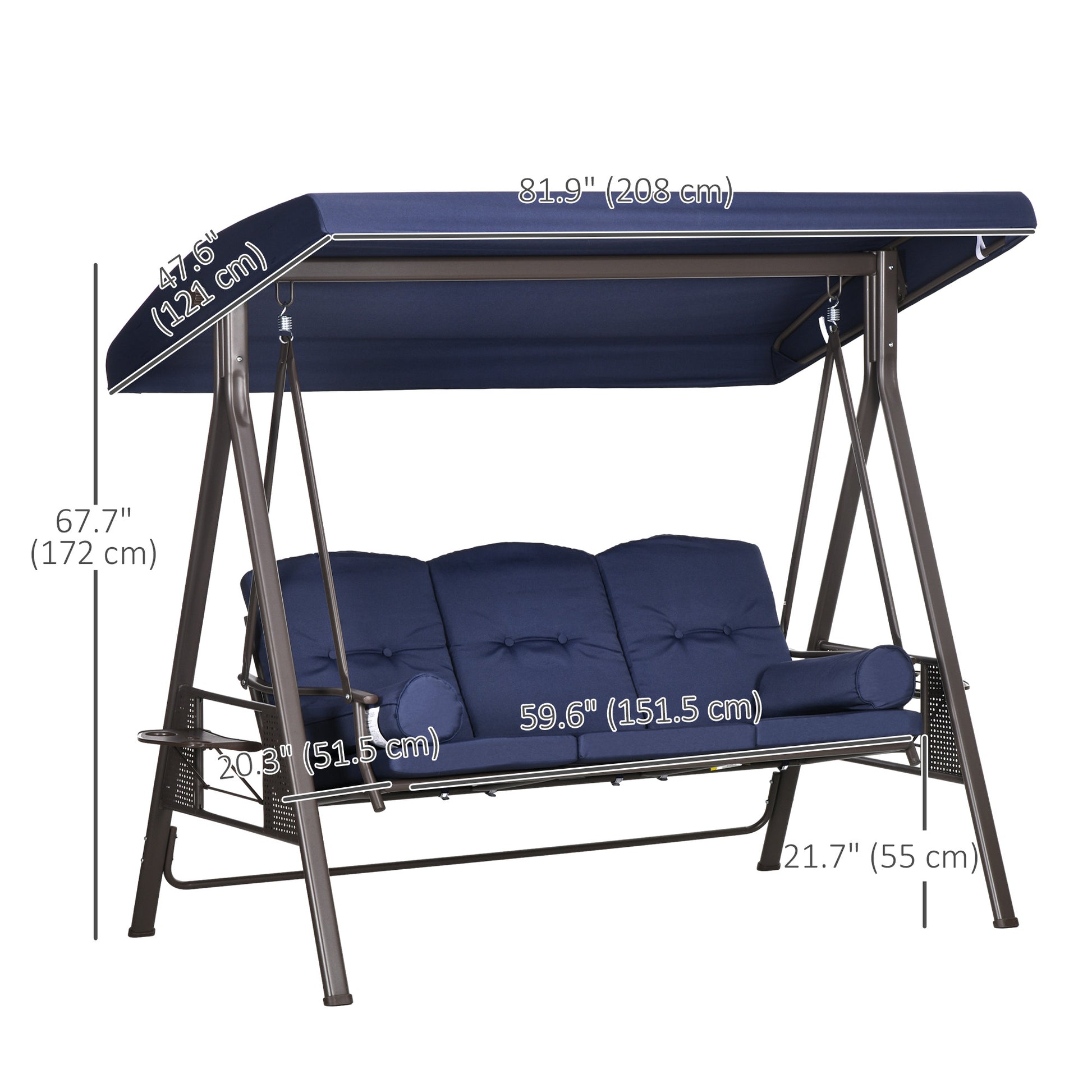 Aosom 3-Person Patio Swing - Dark Blue Canopy Bench-DECOROLALA