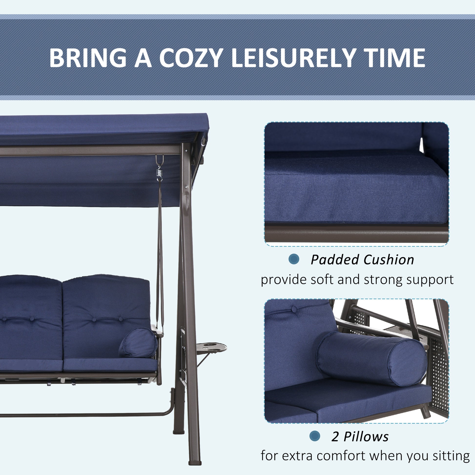 Aosom 3-Person Patio Swing - Dark Blue Canopy Bench-DECOROLALA