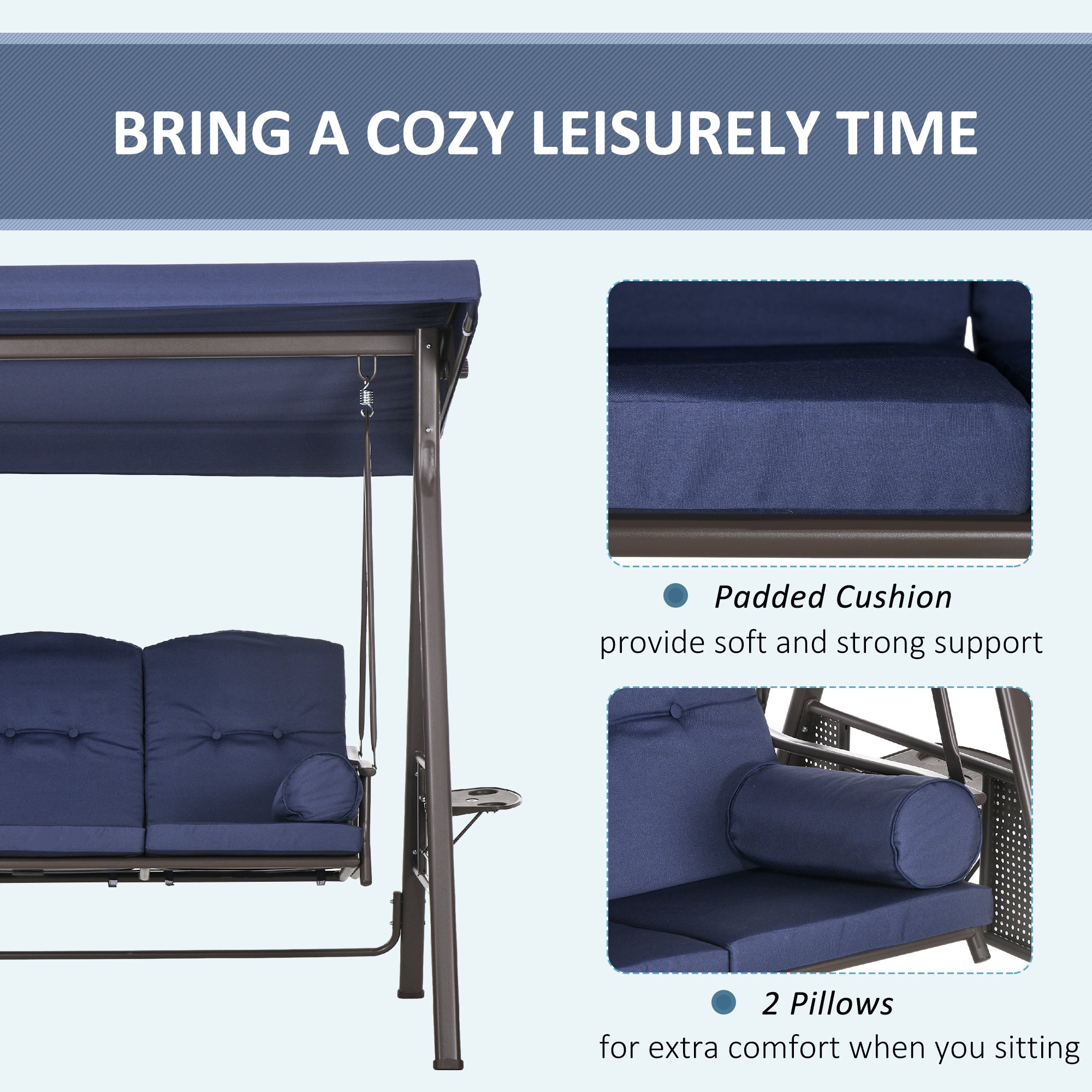 Aosom 3-Person Patio Swing - Dark Blue Canopy Bench-DECOROLALA