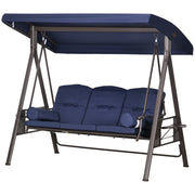 Aosom 3-Person Patio Swing - Dark Blue Canopy Bench-DECOROLALA
