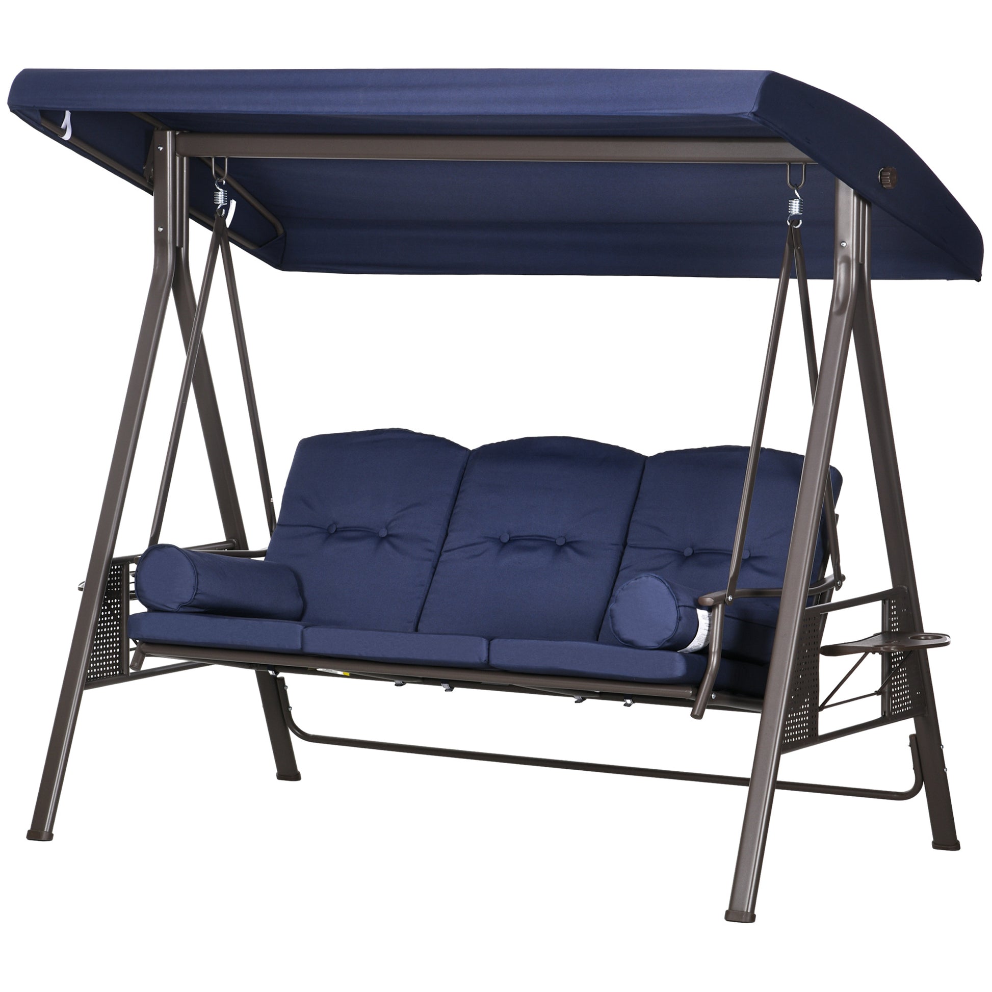Aosom 3-Person Patio Swing - Dark Blue Canopy Bench-DECOROLALA