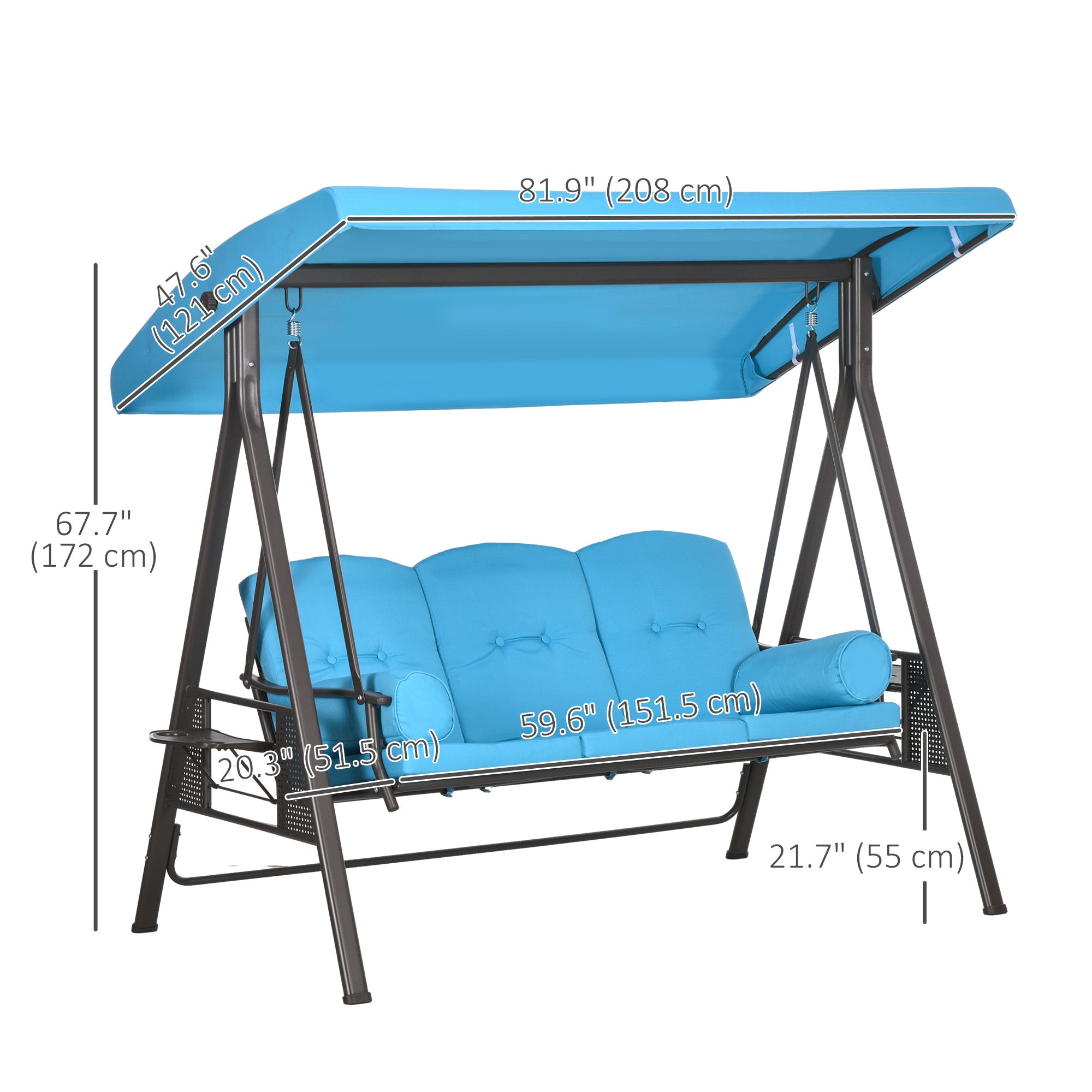 Aosom 3-Person Patio Swing - Light Blue Canopy-DECOROLALA