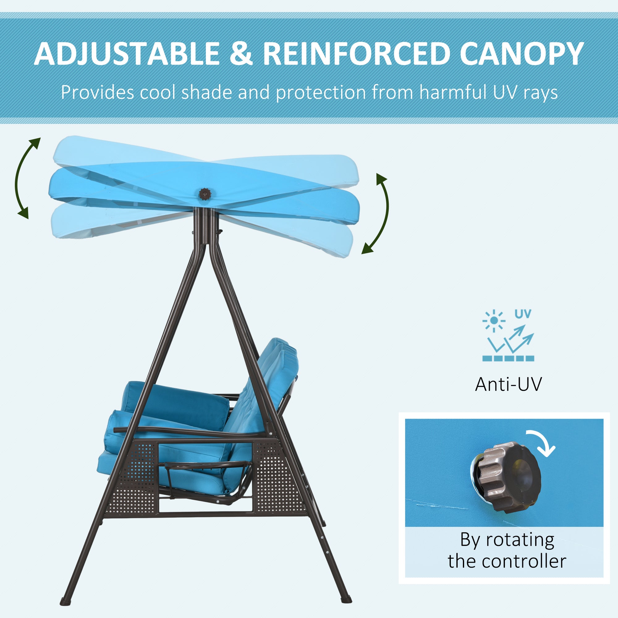 Aosom 3-Person Patio Swing - Light Blue Canopy-DECOROLALA