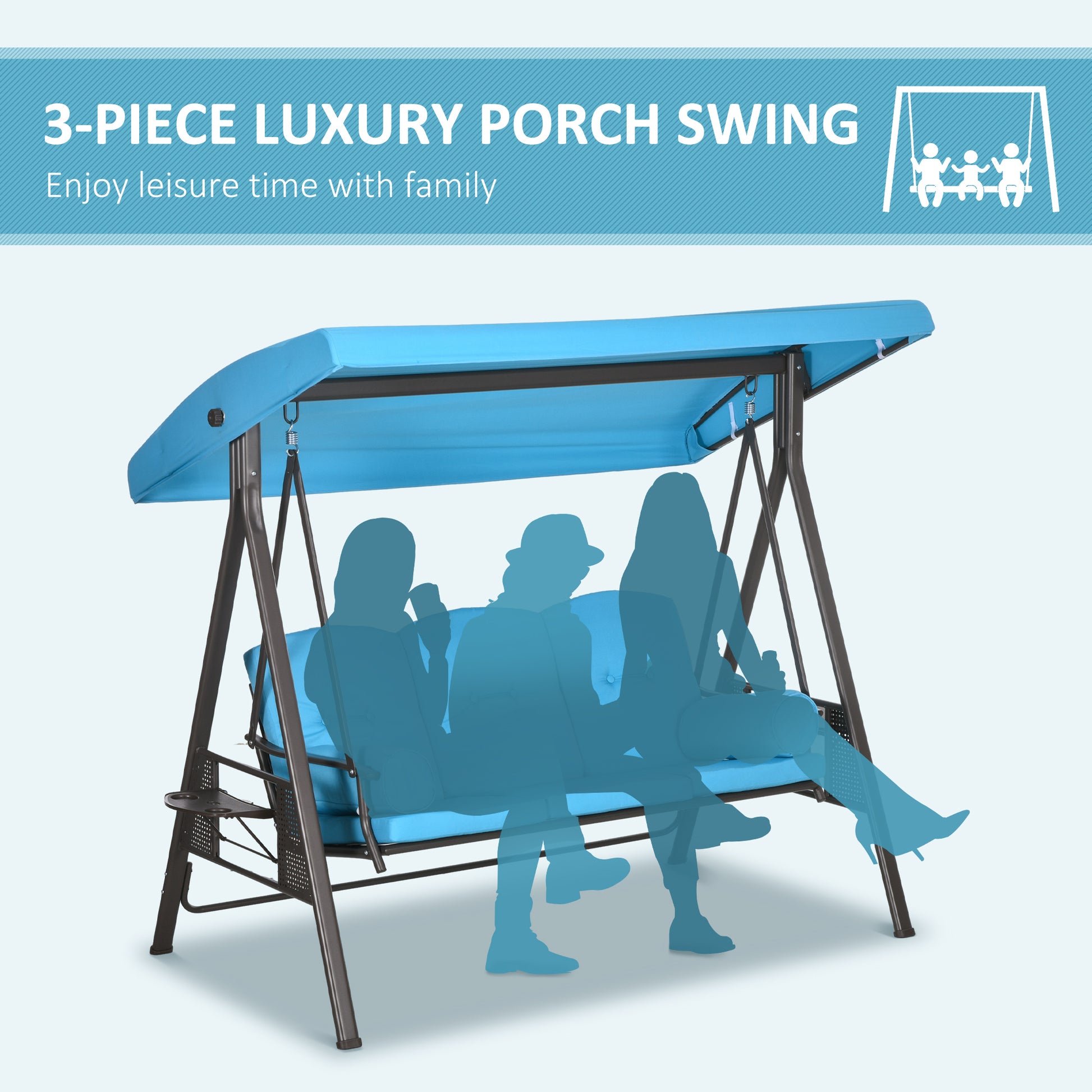 Aosom 3-Person Patio Swing - Light Blue Canopy-DECOROLALA