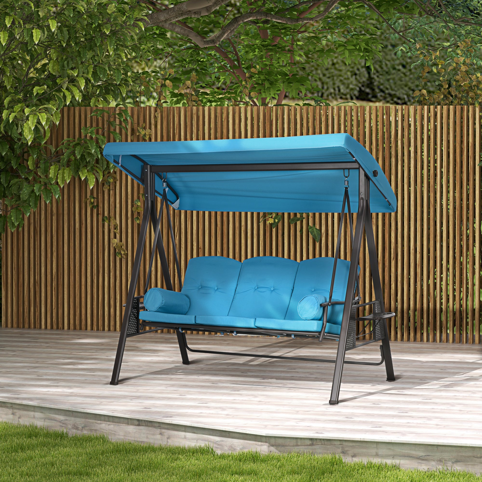 Aosom 3-Person Patio Swing - Light Blue Canopy-DECOROLALA