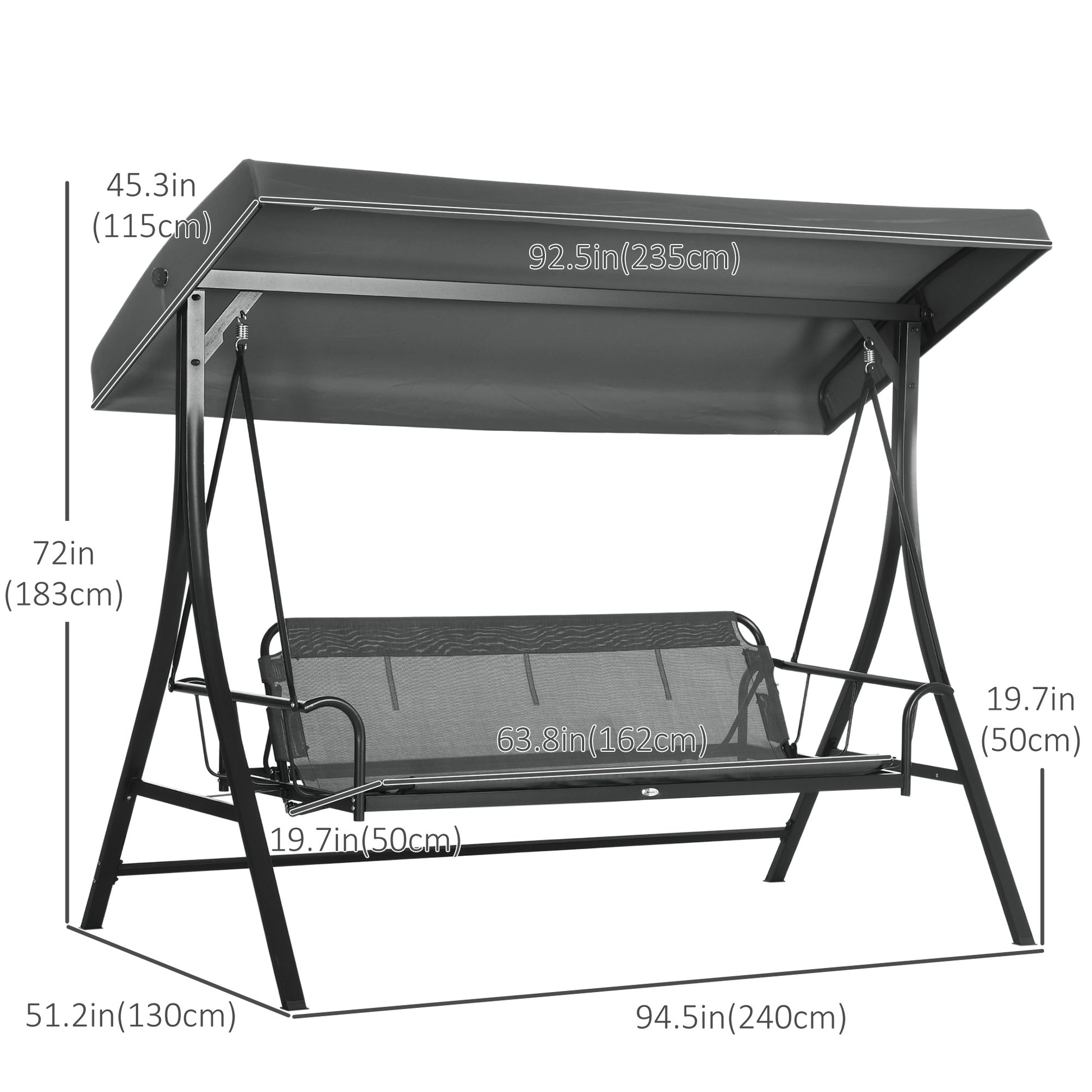 Aosom 3-Person Porch Swing Bed Canopy Dark Grey-DECOROLALA