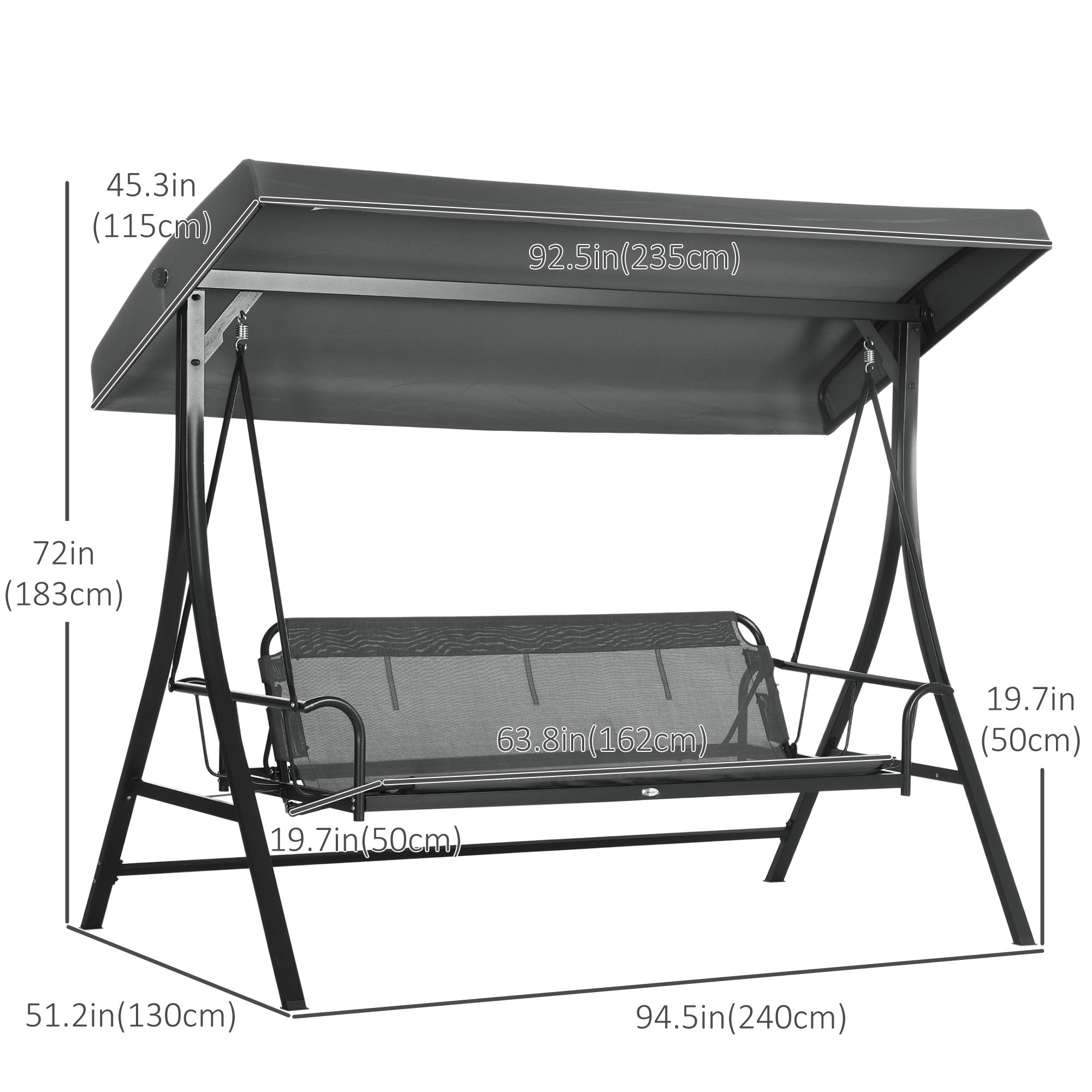 Aosom 3-Person Porch Swing Bed Canopy Dark Grey-DECOROLALA