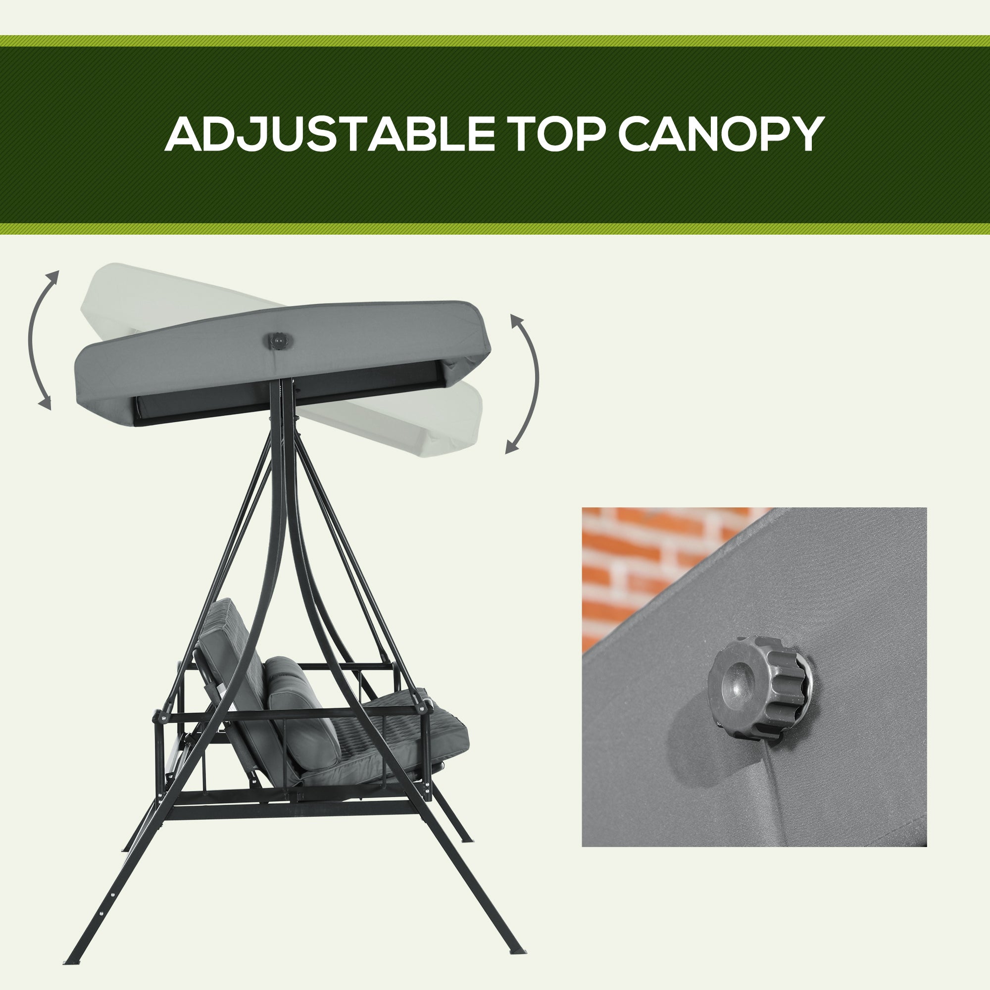 Aosom 3-Person Porch Swing Bed Canopy Dark Grey-DECOROLALA