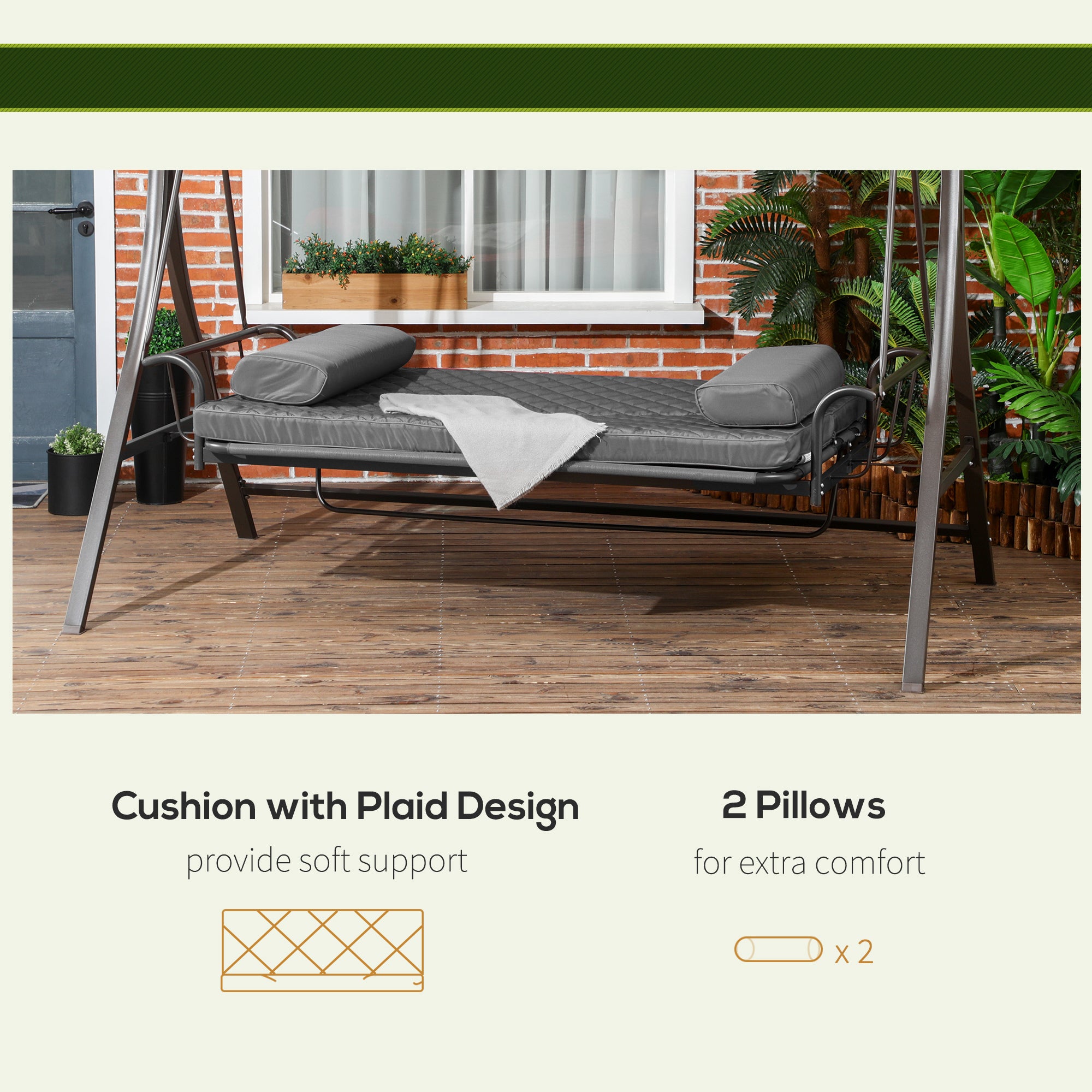 Aosom 3-Person Porch Swing Bed Canopy Dark Grey-DECOROLALA