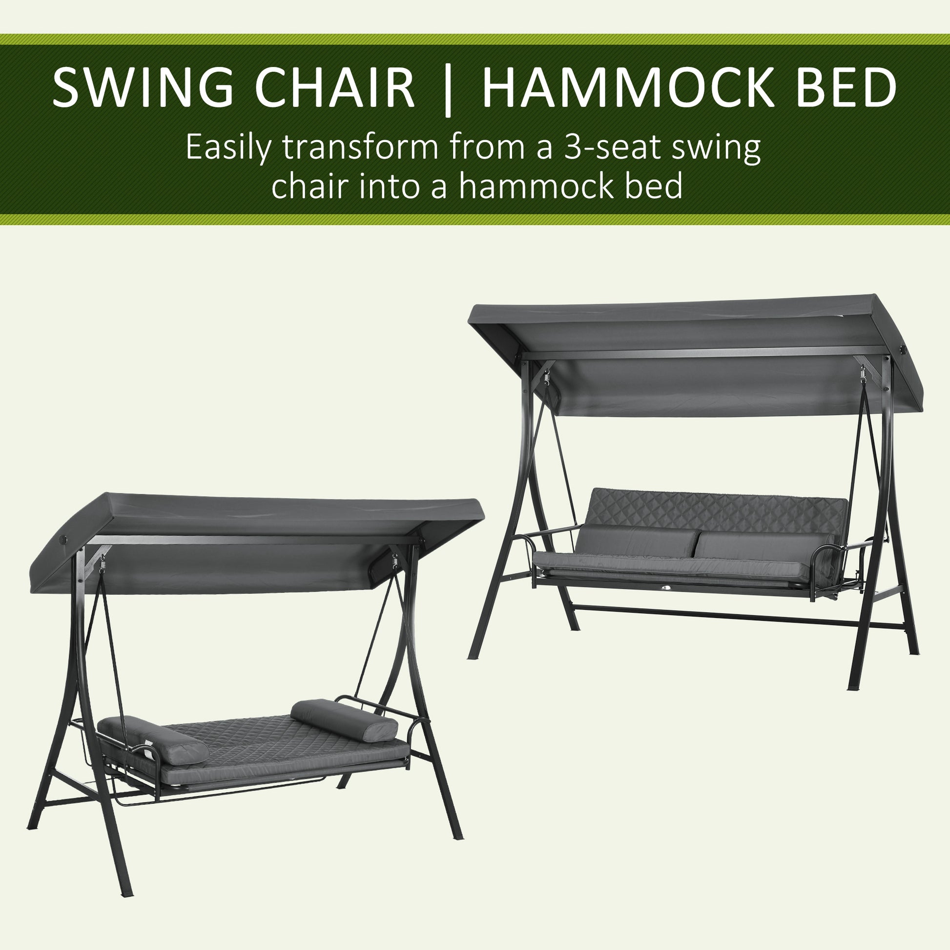 Aosom 3-Person Porch Swing Bed Canopy Dark Grey-DECOROLALA