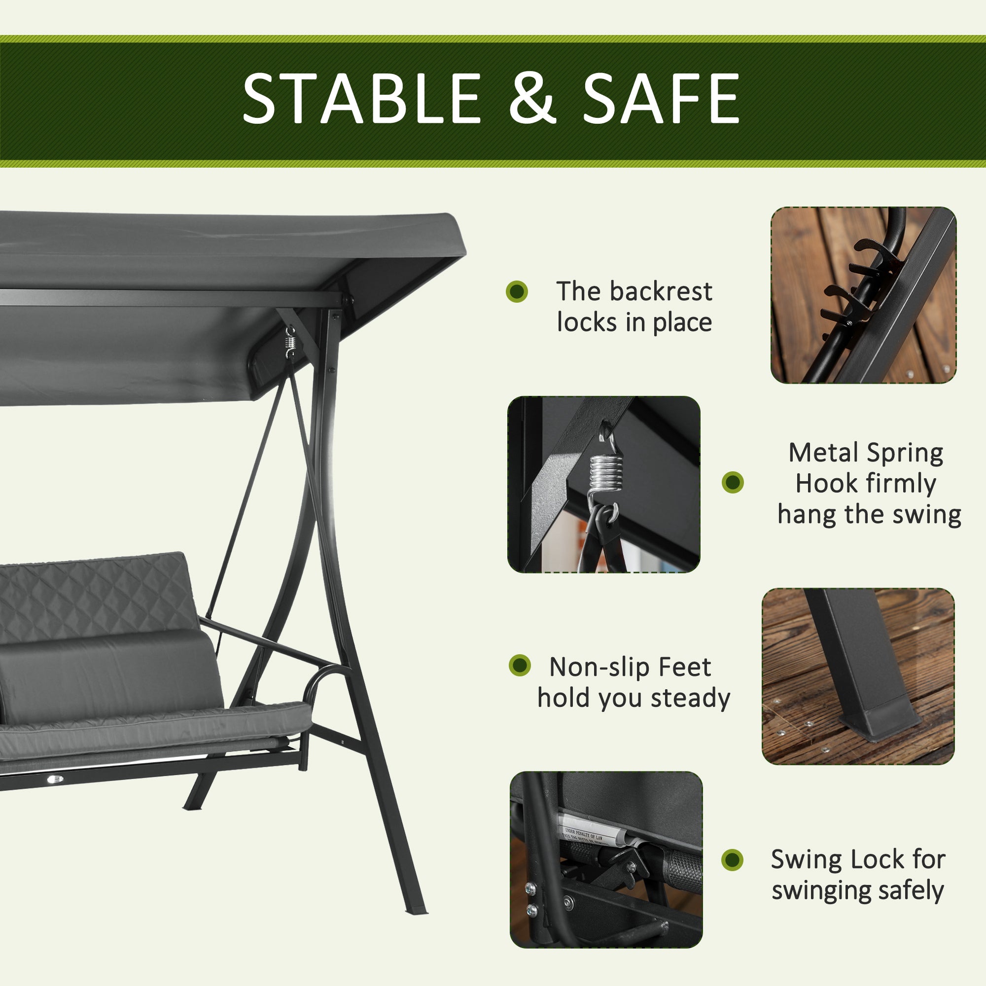 Aosom 3-Person Porch Swing Bed Canopy Dark Grey-DECOROLALA
