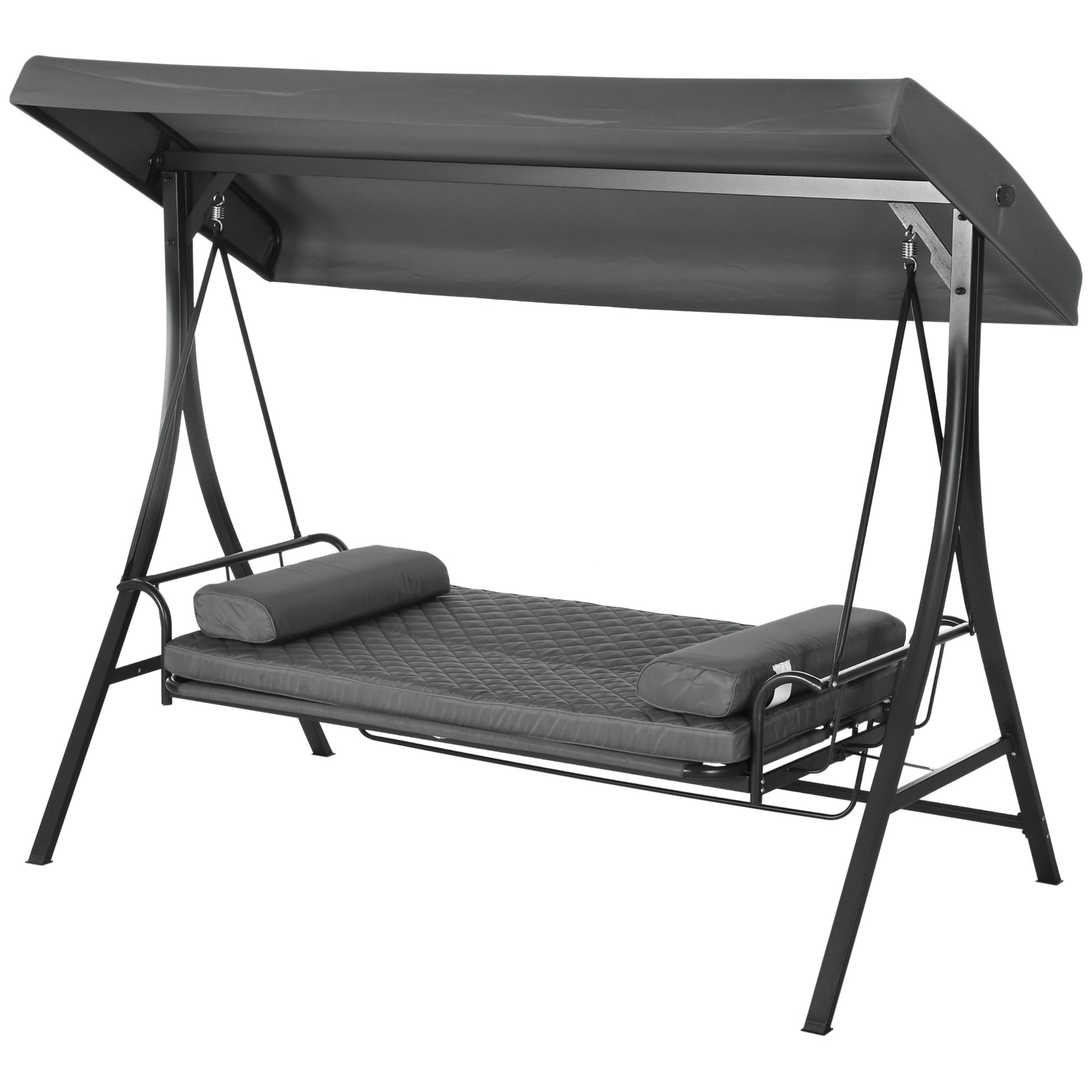 Aosom 3-Person Porch Swing Bed Canopy Dark Grey-DECOROLALA