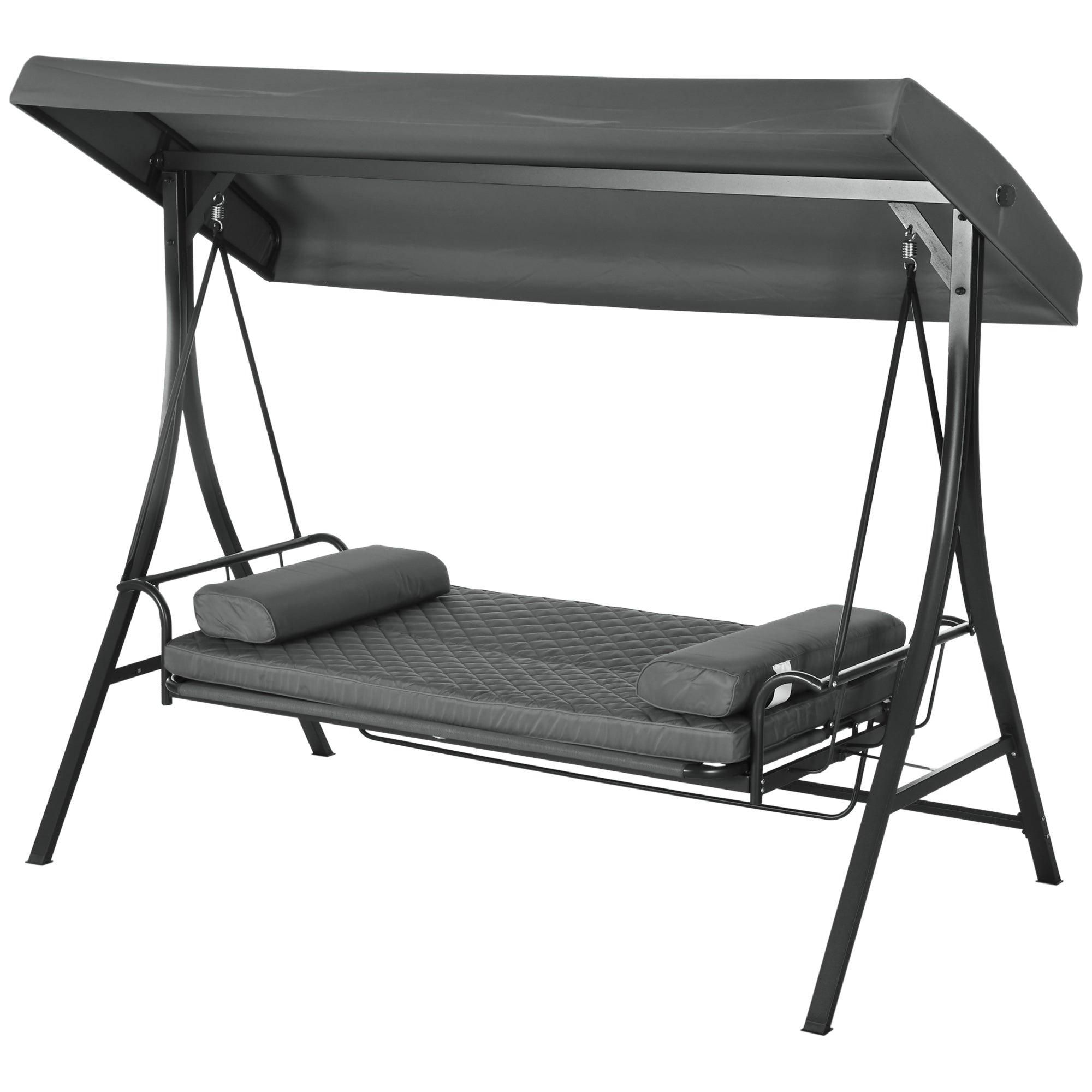 Aosom 3-Person Porch Swing Bed Canopy Dark Grey-DECOROLALA