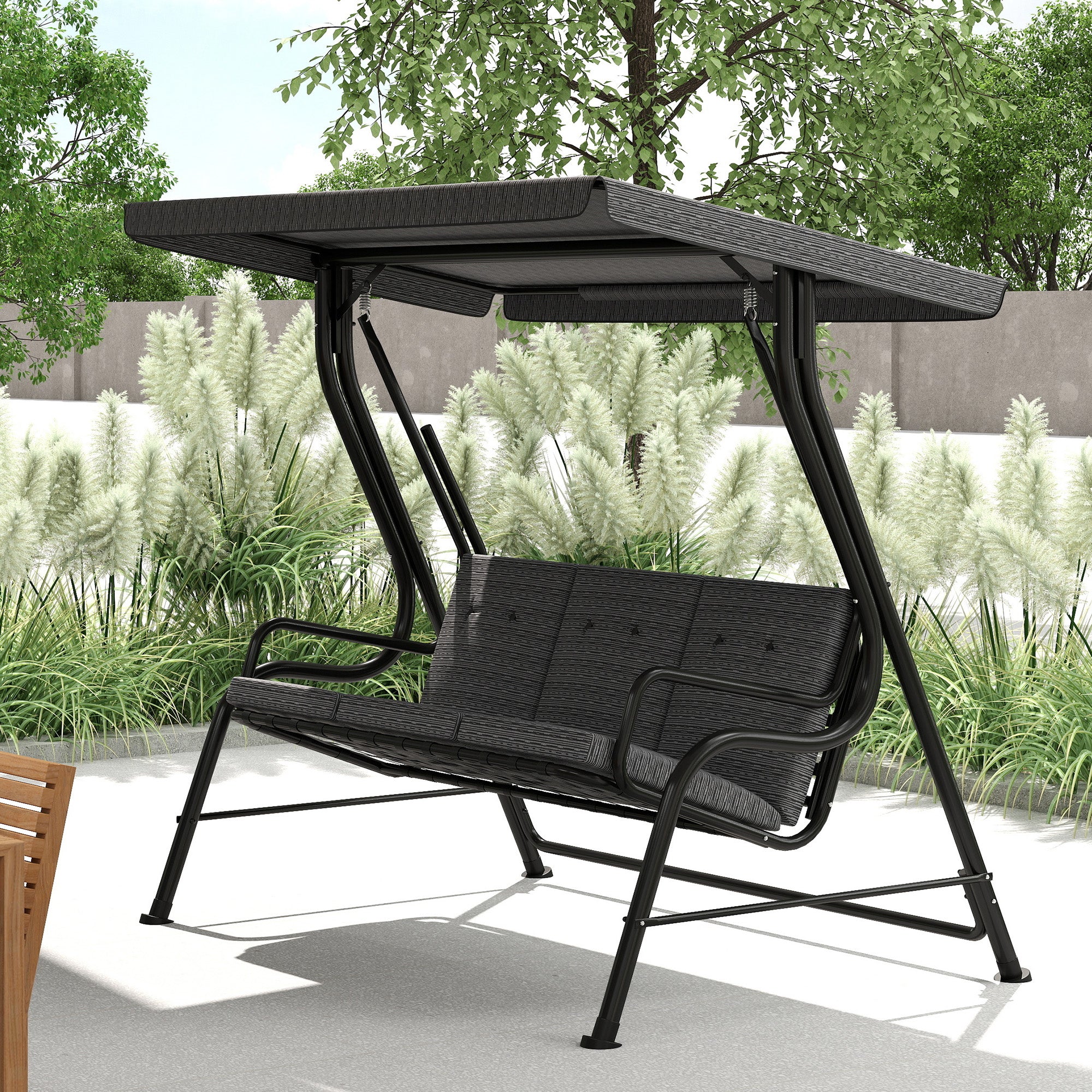 Aosom 3-Person Porch Swing - Grey Canopy Cushion-DECOROLALA