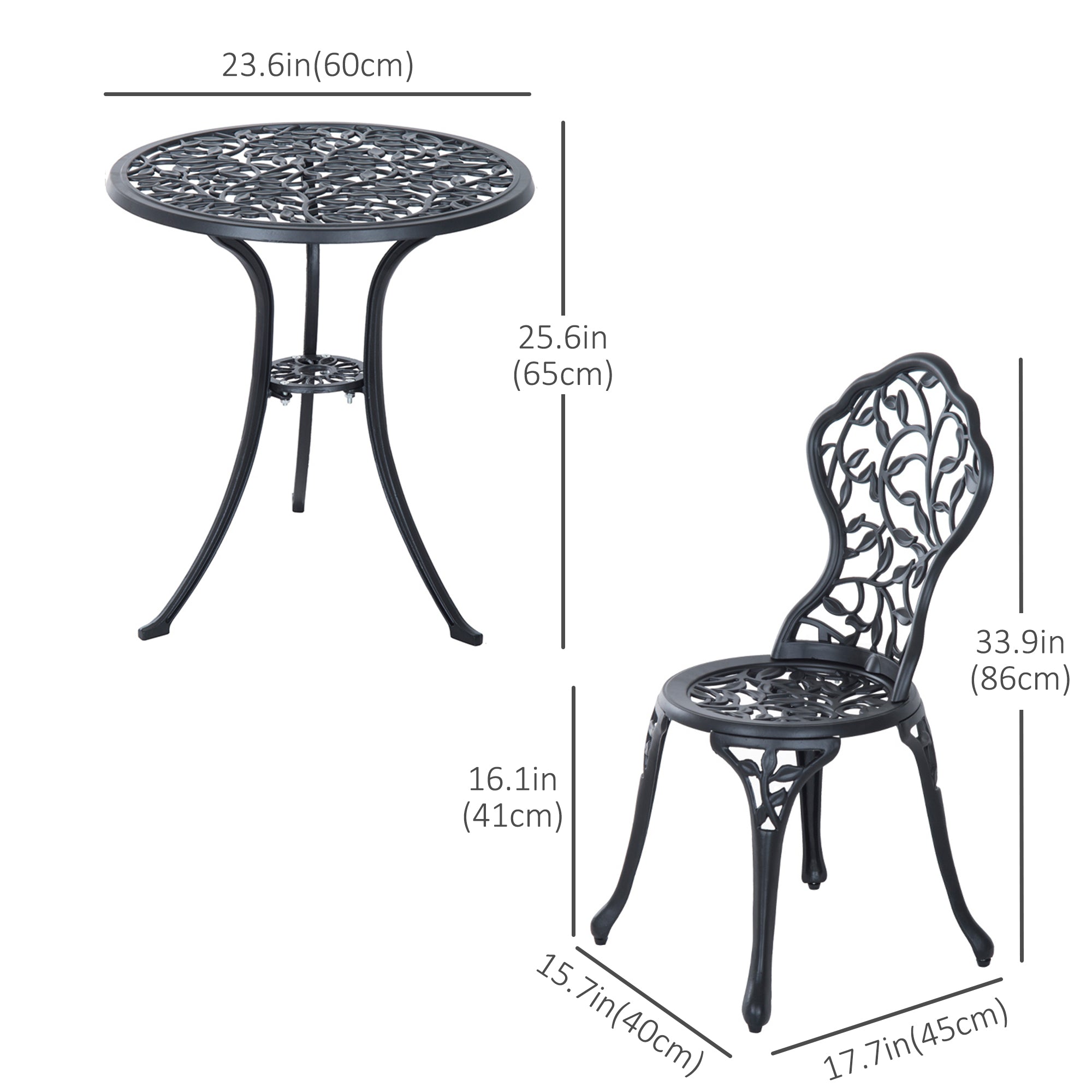 Aosom 3-Piece Bistro Set - Cast Aluminum Black-DECOROLALA