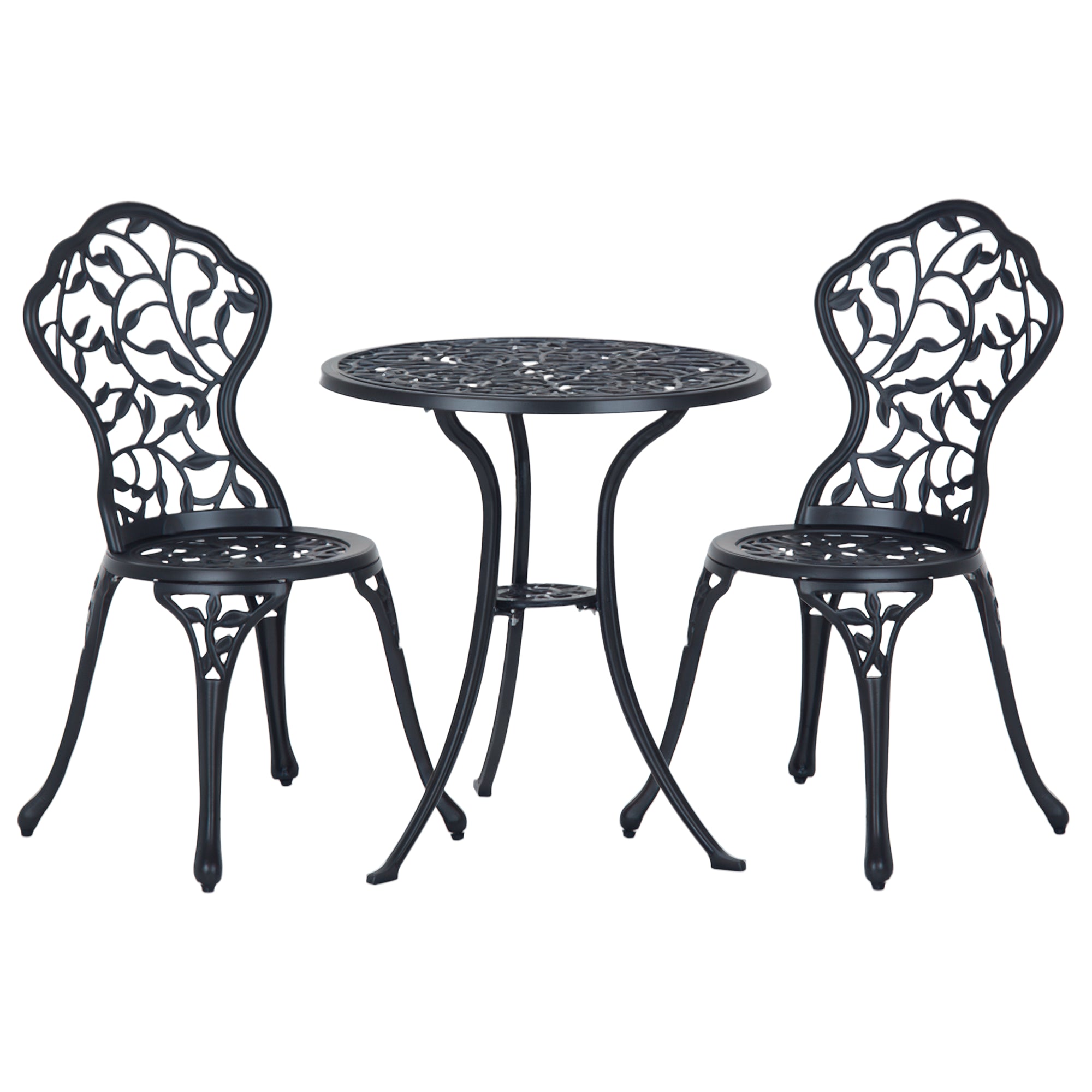 Aosom 3-Piece Bistro Set - Cast Aluminum Black-DECOROLALA