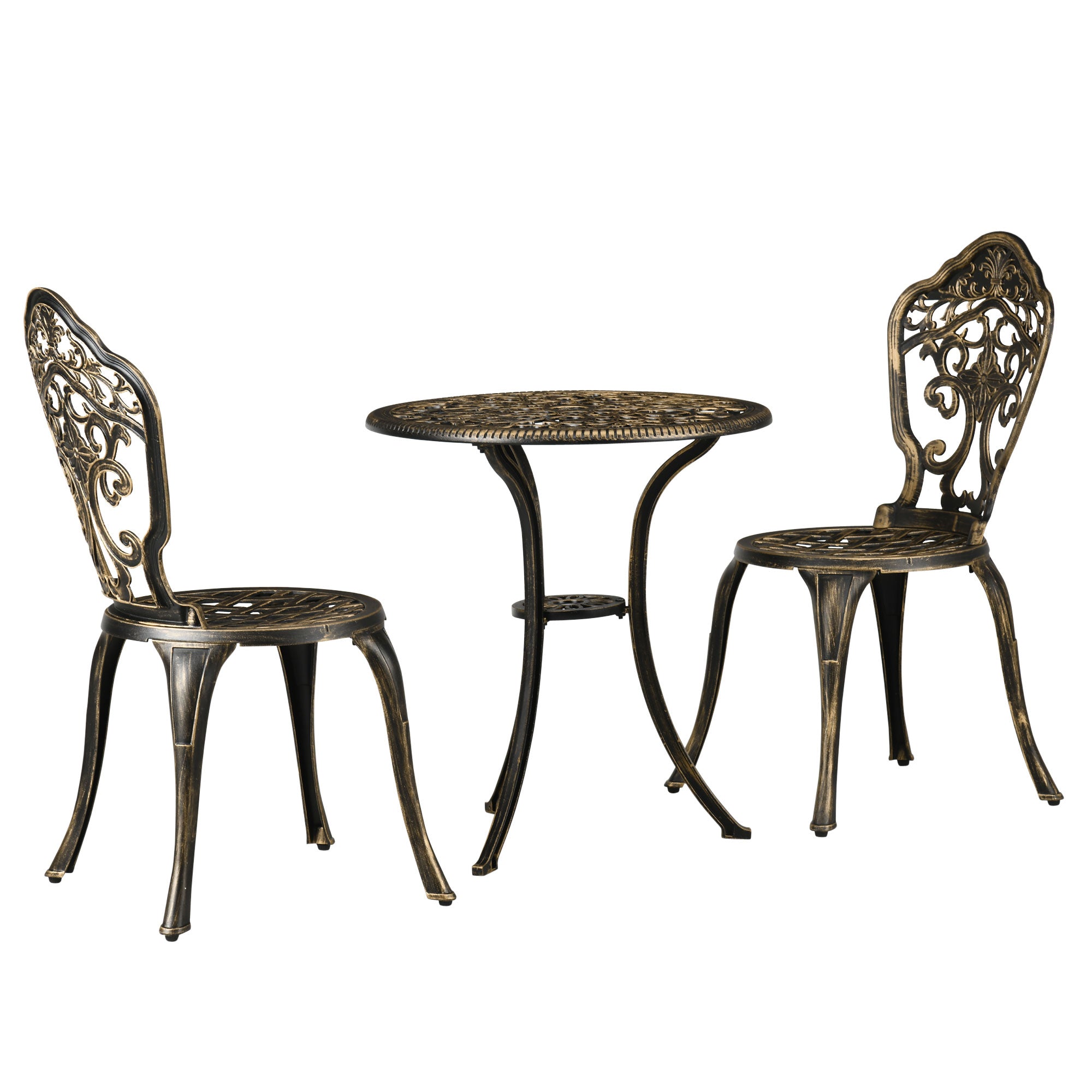Aosom 3-Piece Garden Bistro Set, Bronze Aluminum Chairs & Table with Parasol Hole-DECOROLALA