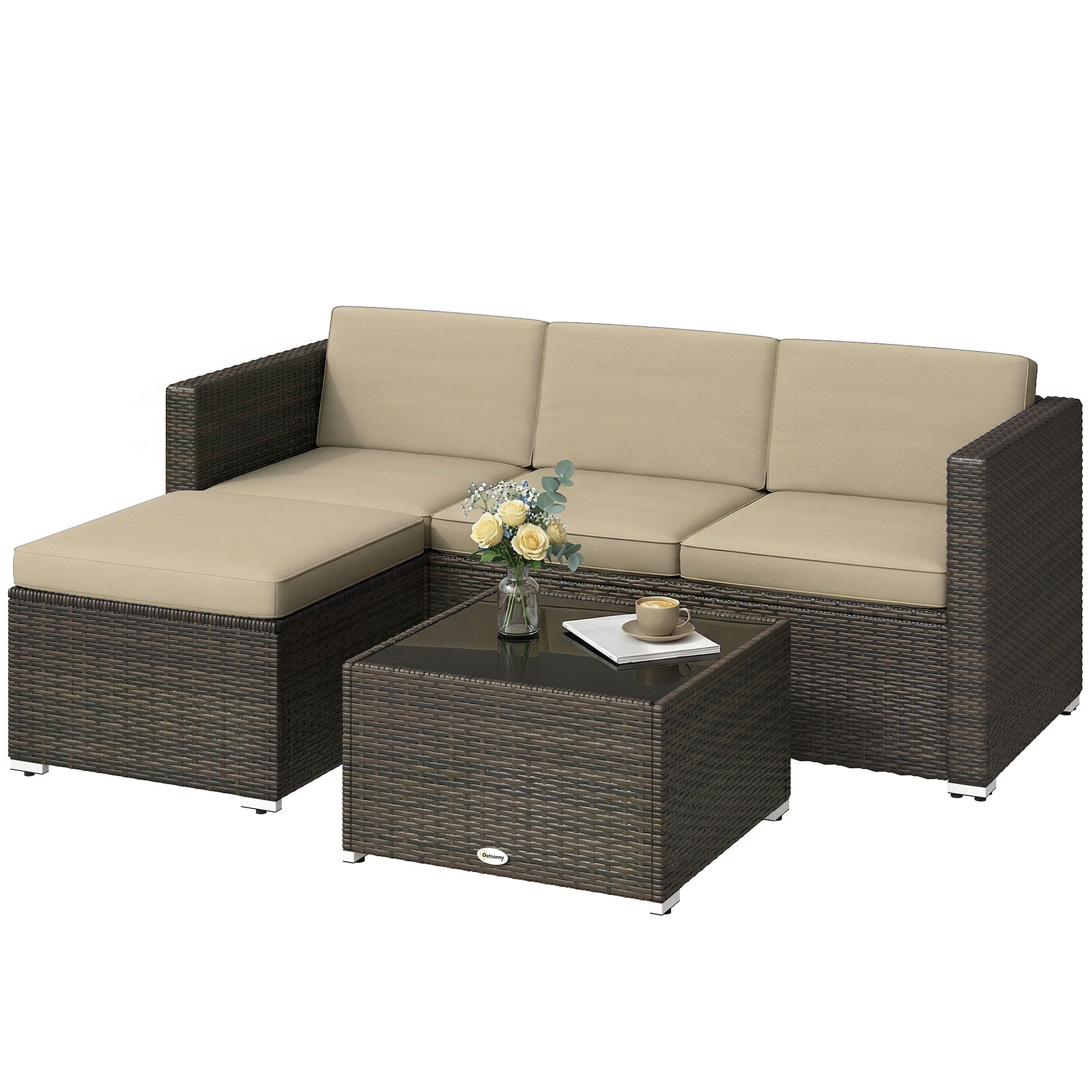 Aosom 3 Piece PE Rattan Patio Furniture Set - Khaki-DECOROLALA