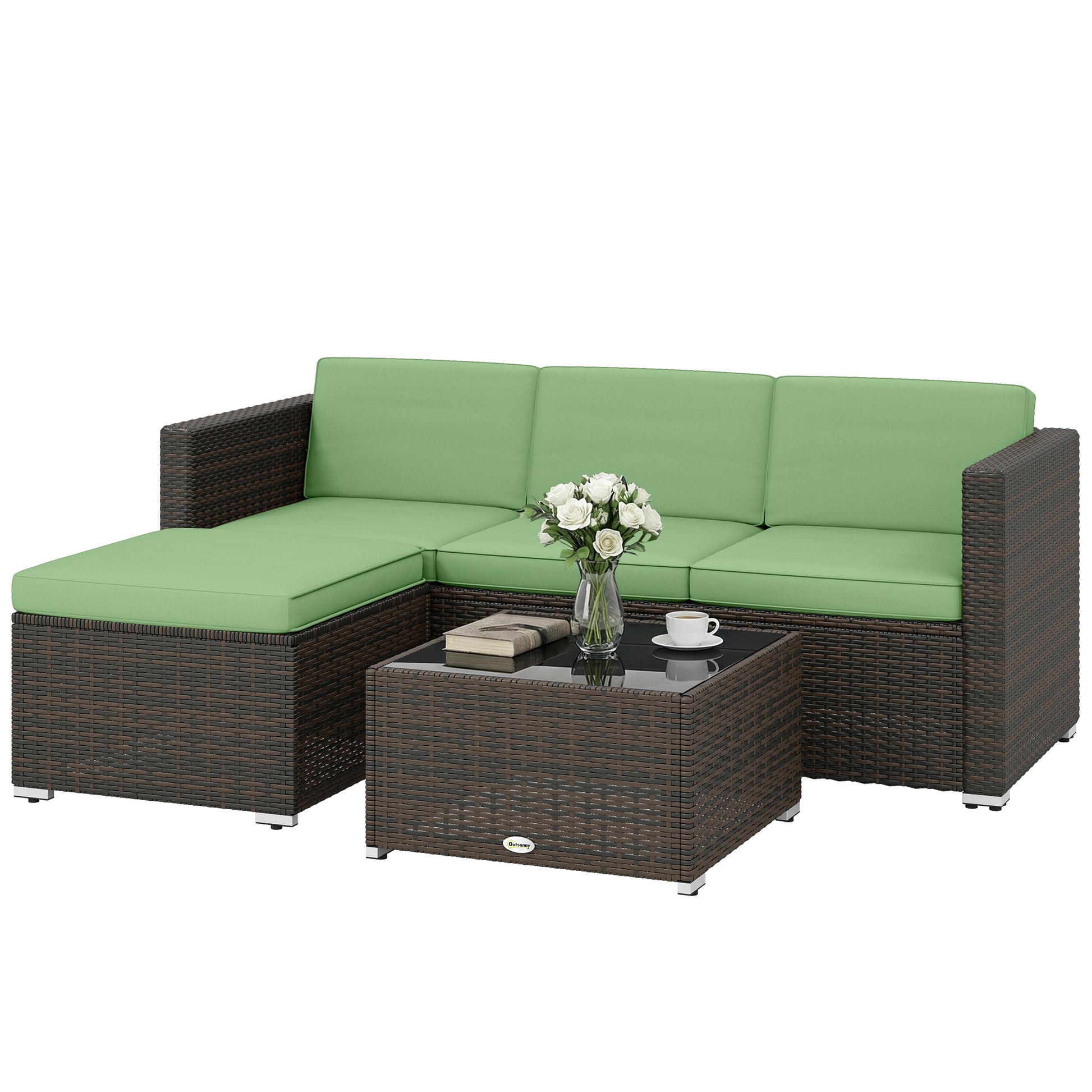 Aosom 3 Piece PE Rattan Patio Furniture Set - Light Green-DECOROLALA