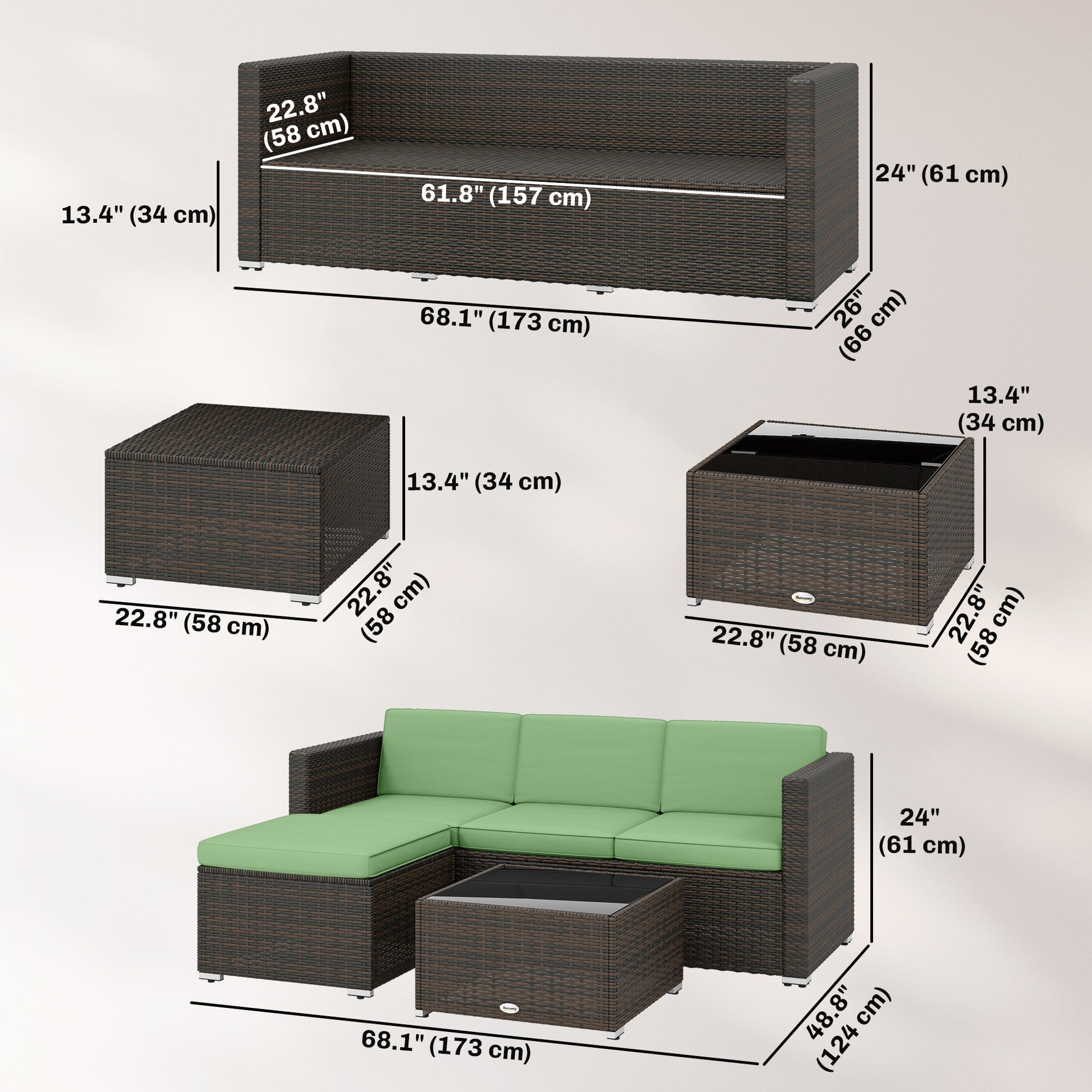Aosom 3 Piece PE Rattan Patio Furniture Set - Light Green-DECOROLALA