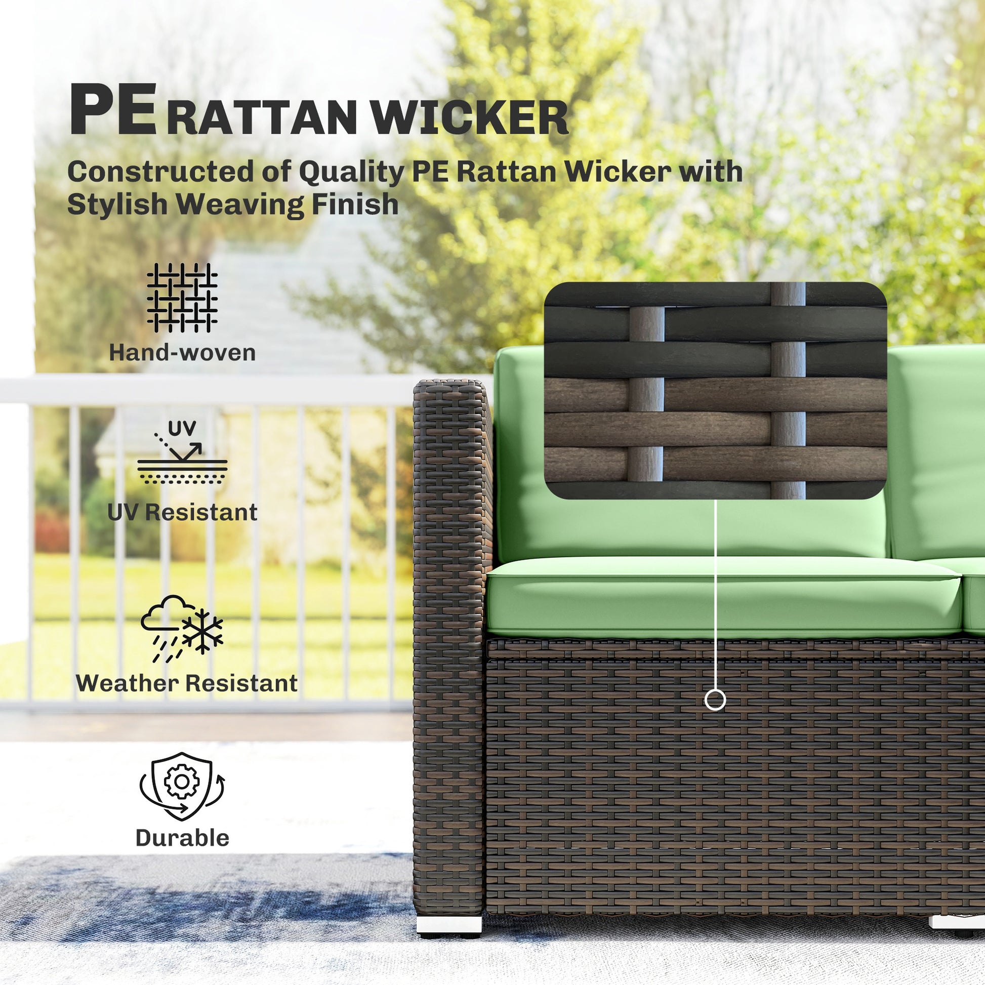 Aosom 3 Piece PE Rattan Patio Furniture Set - Light Green-DECOROLALA