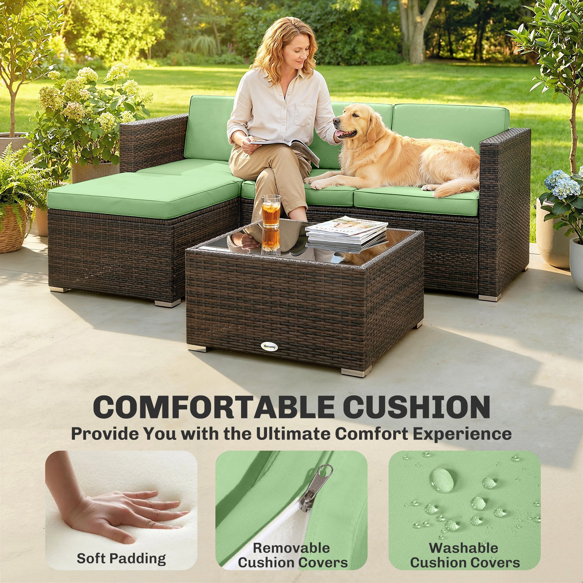 Aosom 3 Piece PE Rattan Patio Furniture Set - Light Green-DECOROLALA