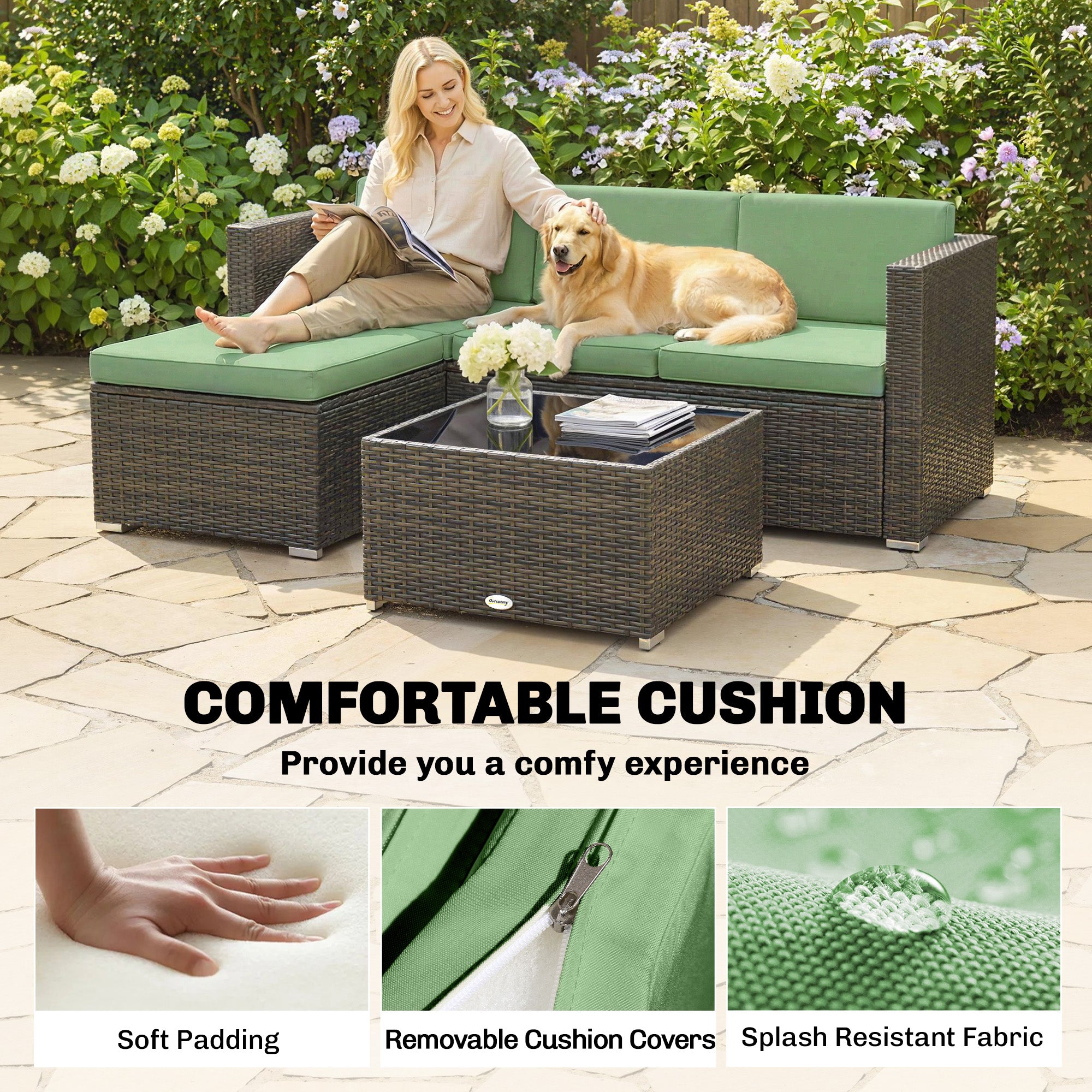 Aosom 3 Piece PE Rattan Patio Furniture Set - Light Green-DECOROLALA