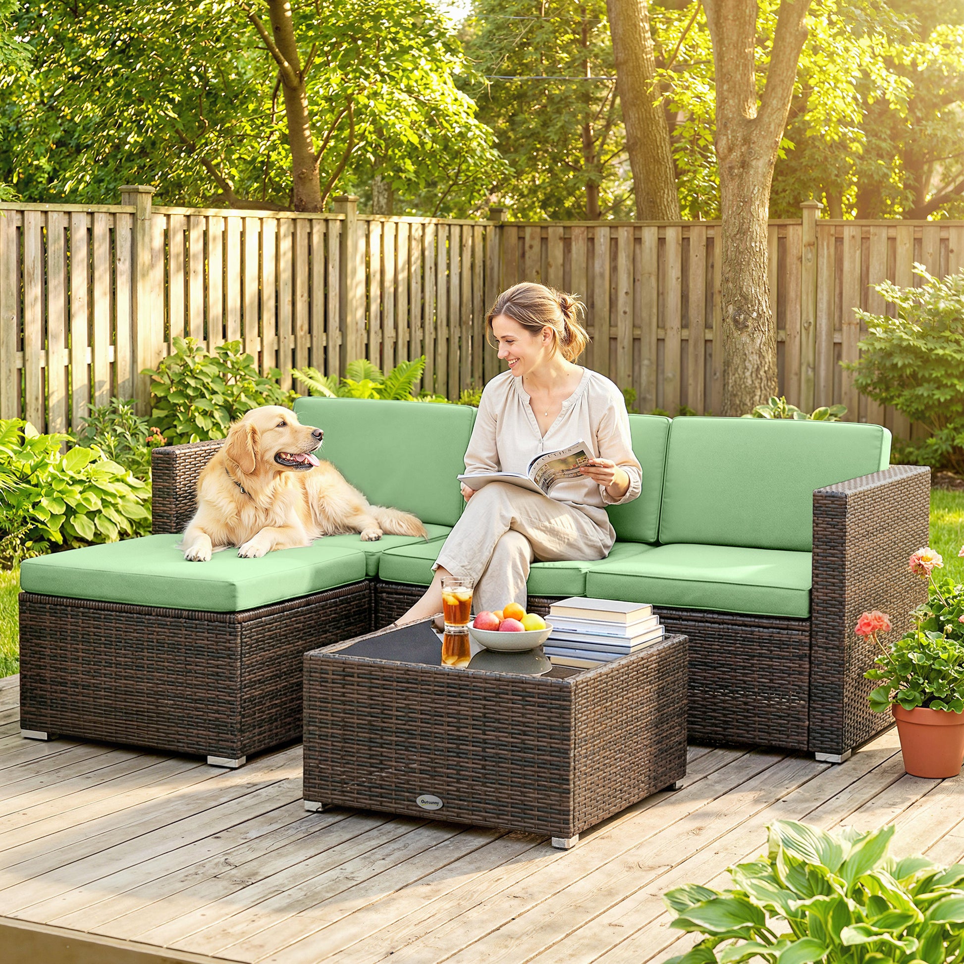 Aosom 3 Piece PE Rattan Patio Furniture Set - Light Green-DECOROLALA