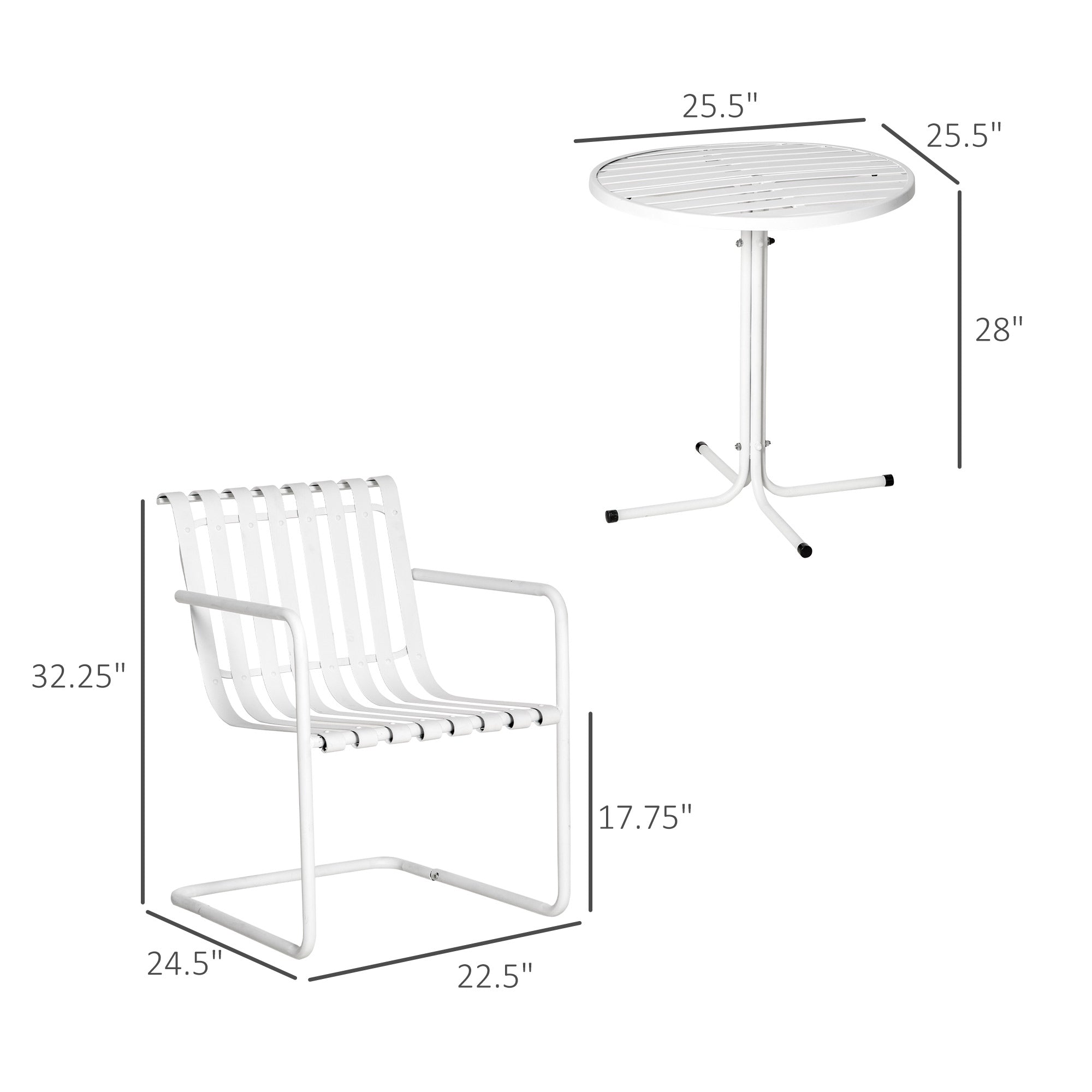 Aosom 3-Piece Patio Bistro Set - White Steel-DECOROLALA