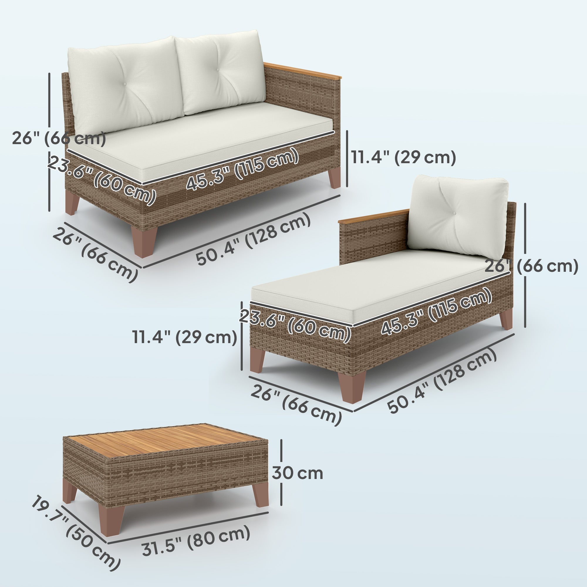 Aosom 3 Piece Patio Furniture Set L-Shaped Cream-DECOROLALA